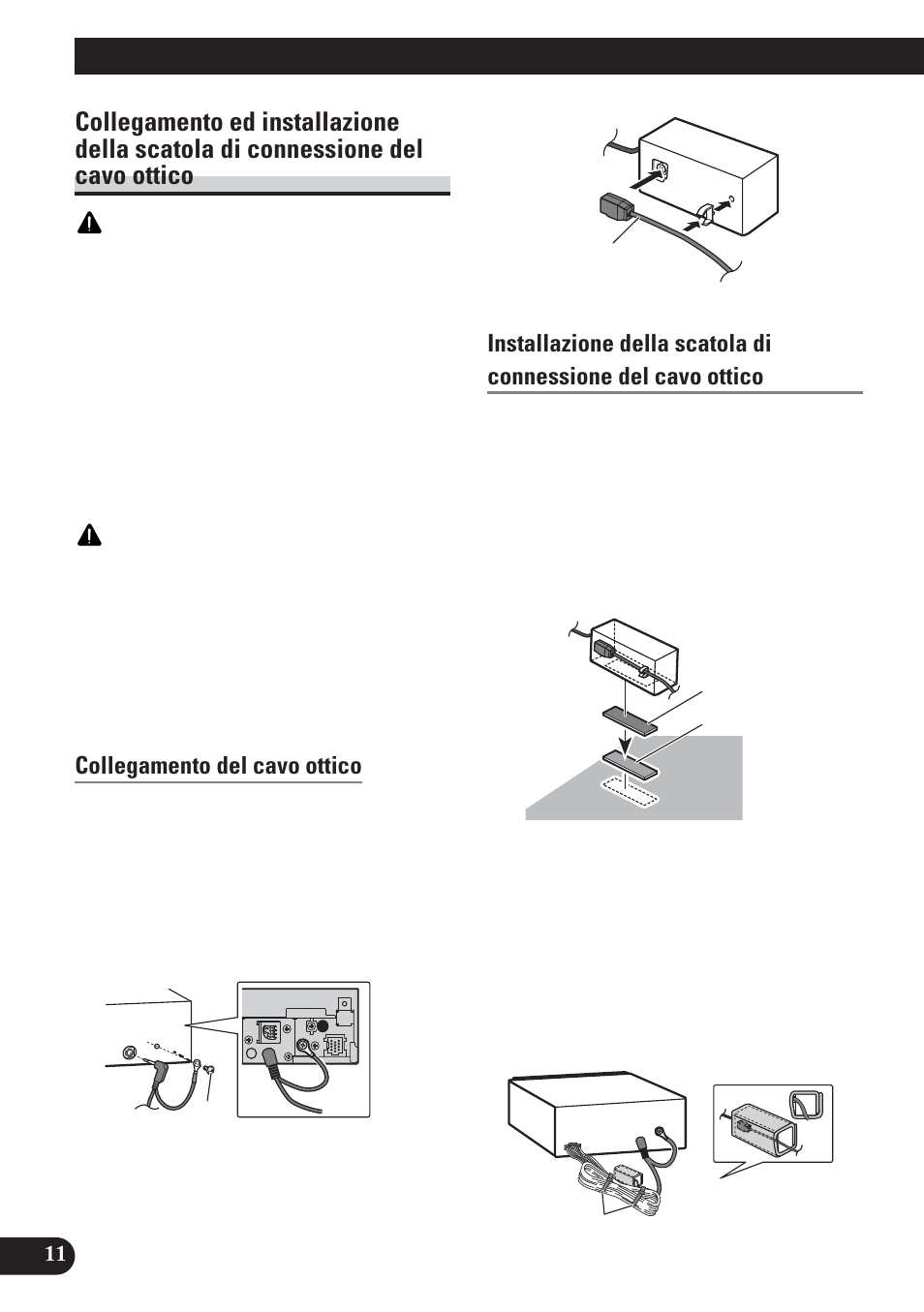 Collegamento ed installazione della scatola, Di connessione del cavo ottico, Collegamento delle unità | Collegamento del cavo ottico | Pioneer AVH-P5100DVD User Manual | Page 76 / 98