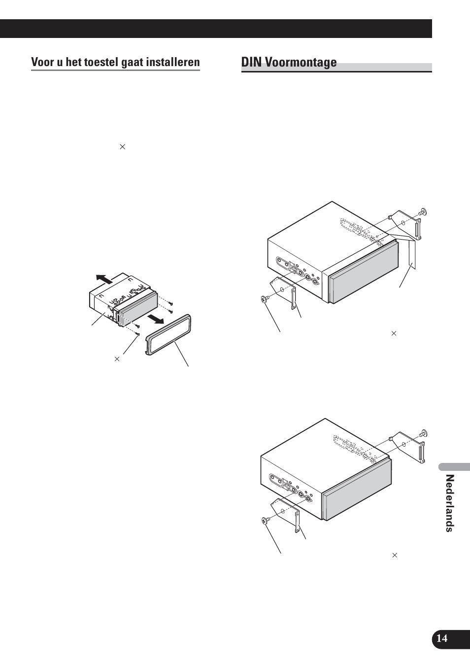 Din voormontage, Voor u het toestel gaat installeren | Pioneer AVH-P5100DVD User Manual | Page 95 / 98