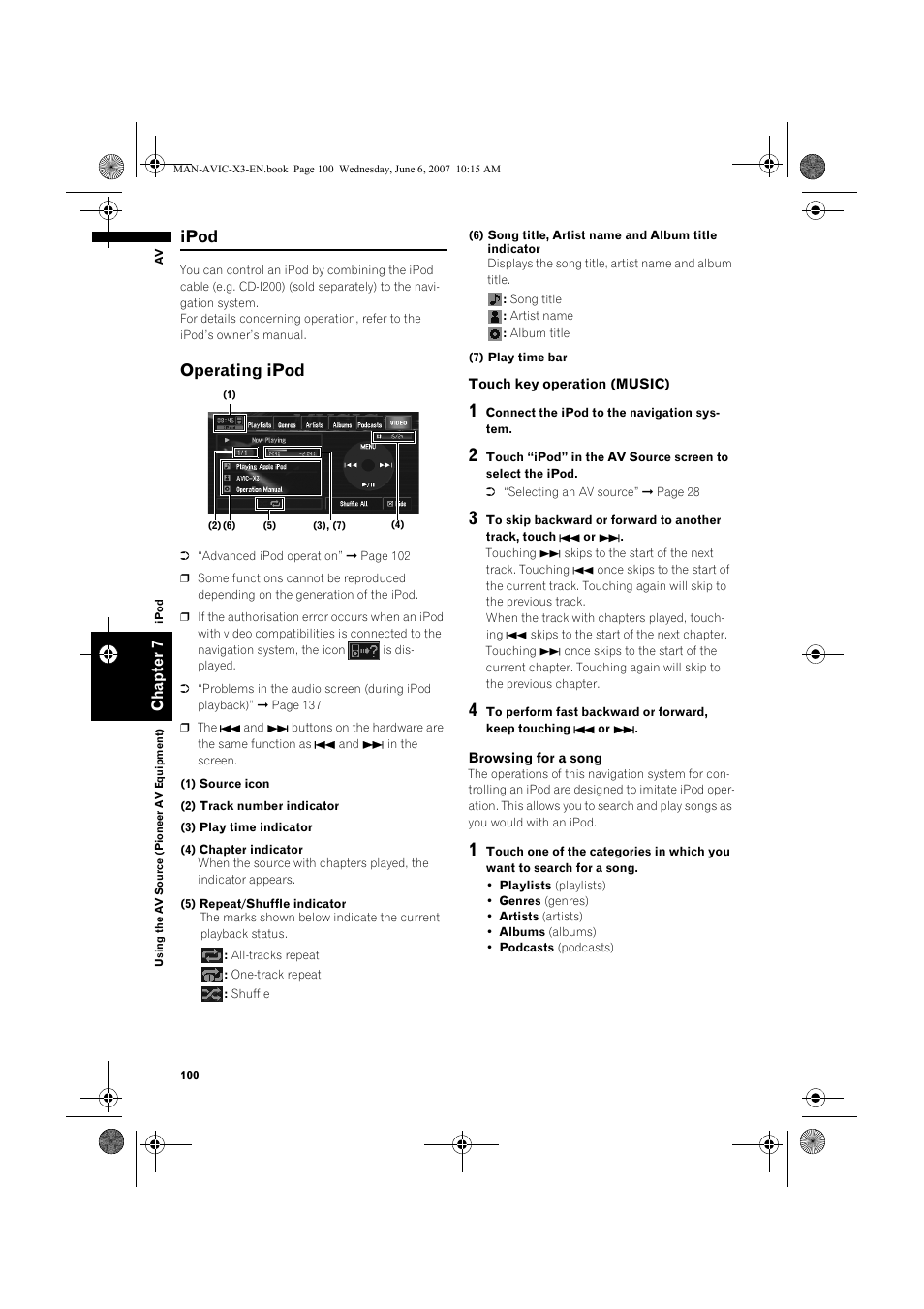 Ipod, Operating ipod | Pioneer AVIC-X3 User Manual | Page 102 / 164