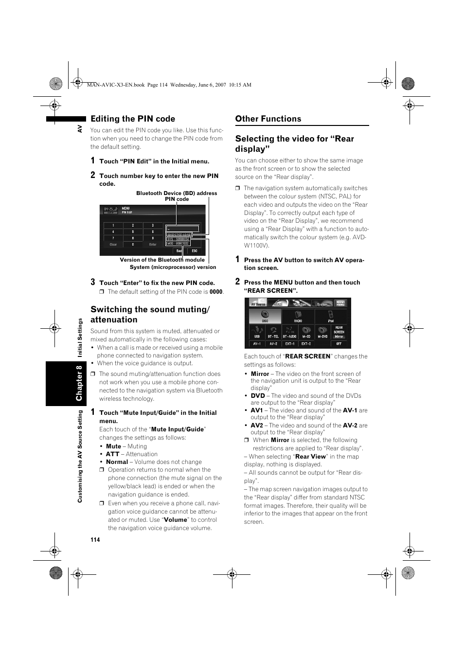 Editing the pin code, Switching the sound muting/ attenuation | Pioneer AVIC-X3 User Manual | Page 116 / 164