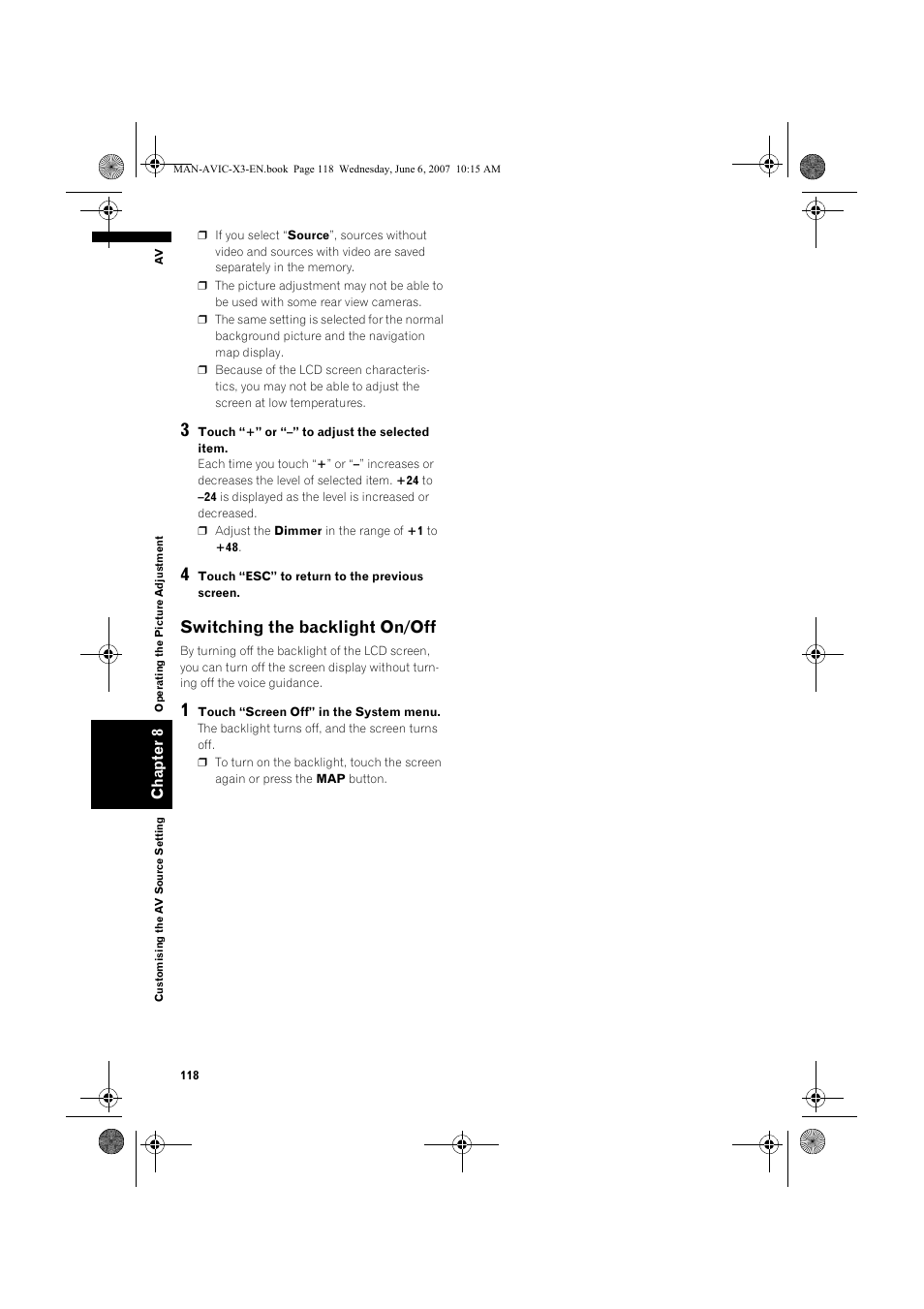 Switching the backlight on/off | Pioneer AVIC-X3 User Manual | Page 120 / 164