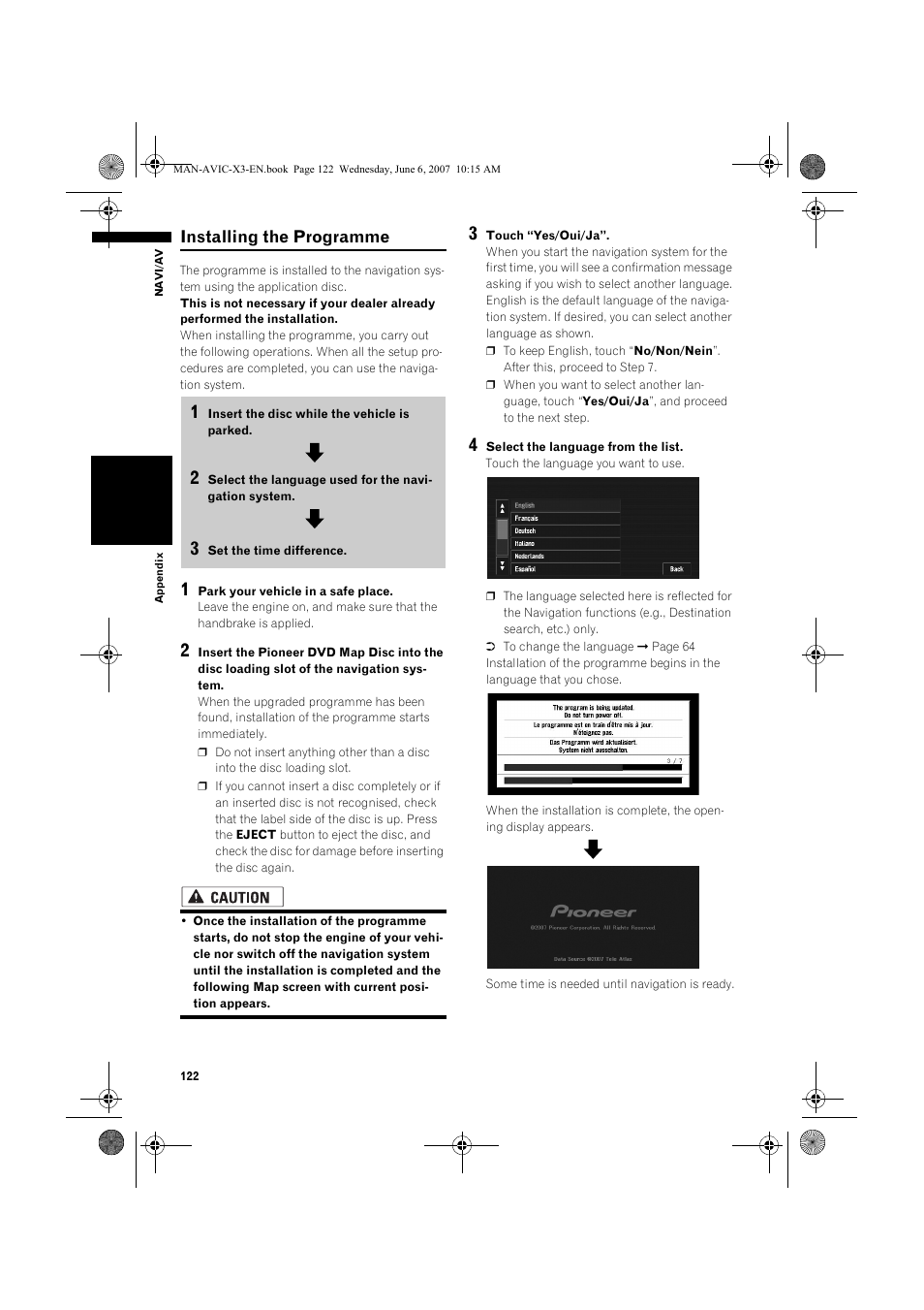 Installing the programme | Pioneer AVIC-X3 User Manual | Page 124 / 164