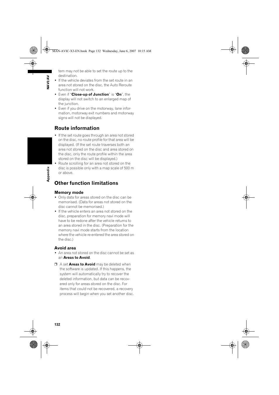 Route information, Other function limitations | Pioneer AVIC-X3 User Manual | Page 134 / 164