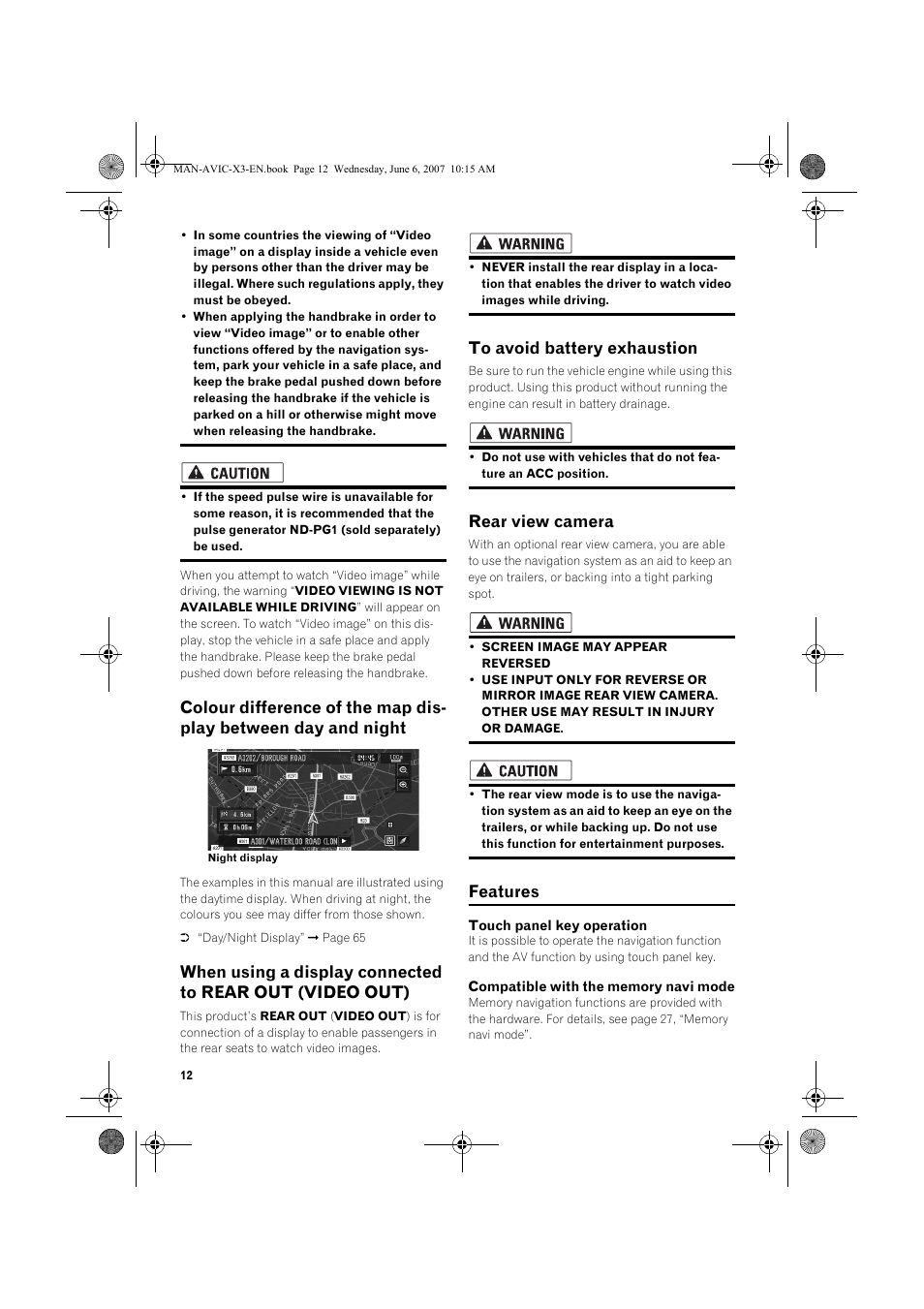 Rear view camera, Features | Pioneer AVIC-X3 User Manual | Page 14 / 164