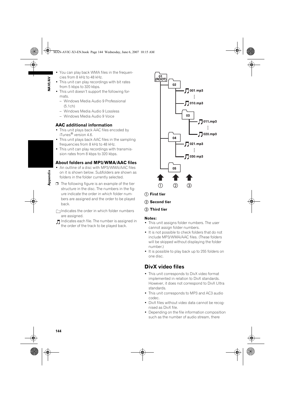 Divx video files | Pioneer AVIC-X3 User Manual | Page 146 / 164