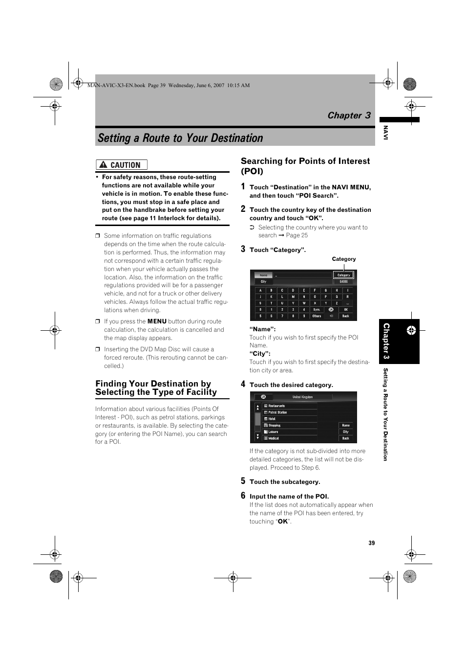 Setting a route to your destination, Chapter 3, Searching for points of interest (poi) | Pioneer AVIC-X3 User Manual | Page 41 / 164