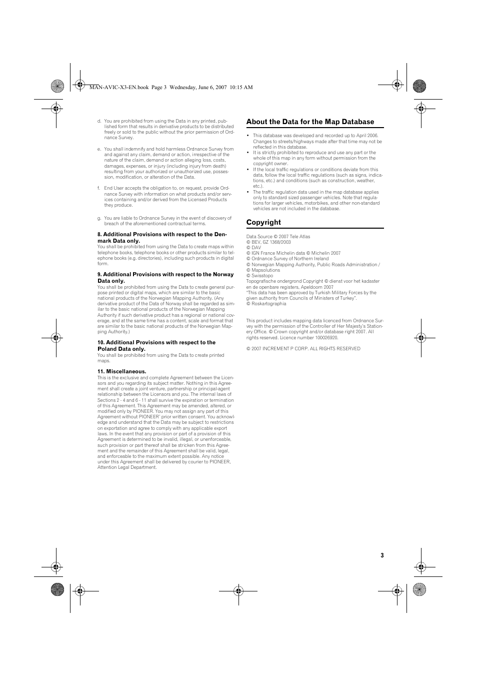 About the data for the map database, Copyright | Pioneer AVIC-X3 User Manual | Page 5 / 164