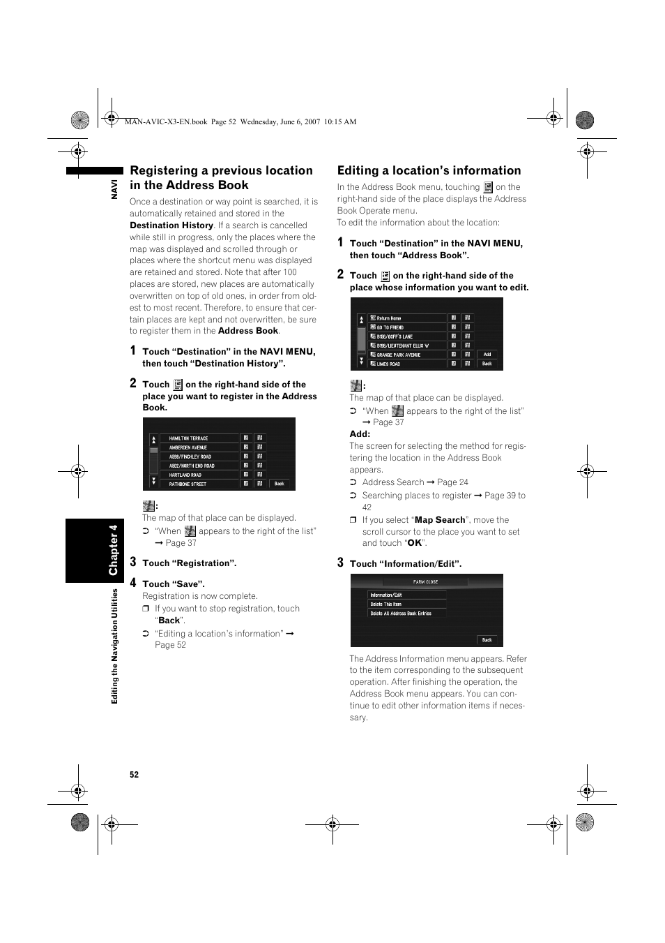 Editing a location’s information | Pioneer AVIC-X3 User Manual | Page 54 / 164