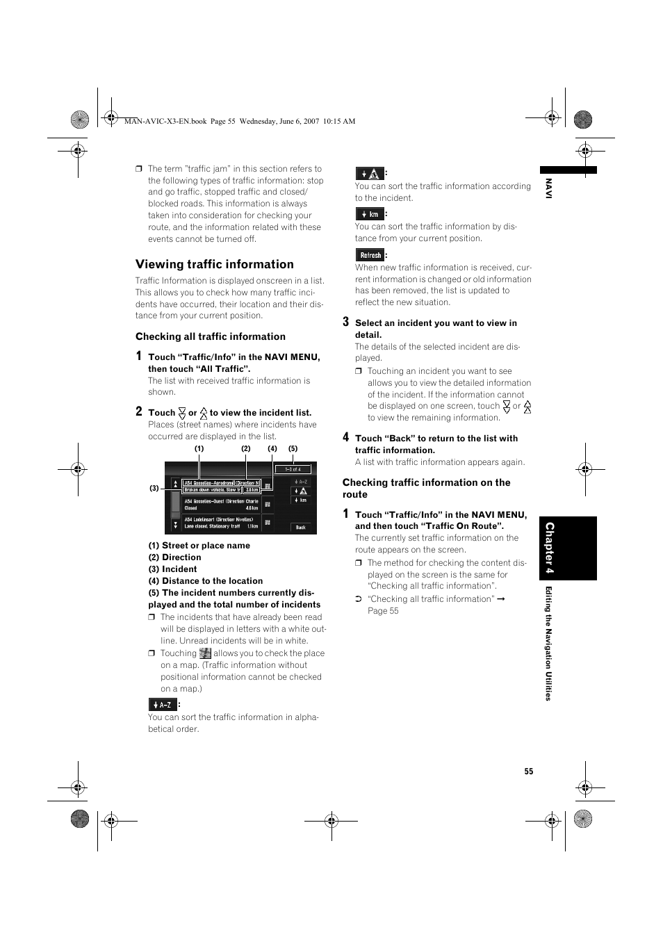 Viewing traffic information | Pioneer AVIC-X3 User Manual | Page 57 / 164