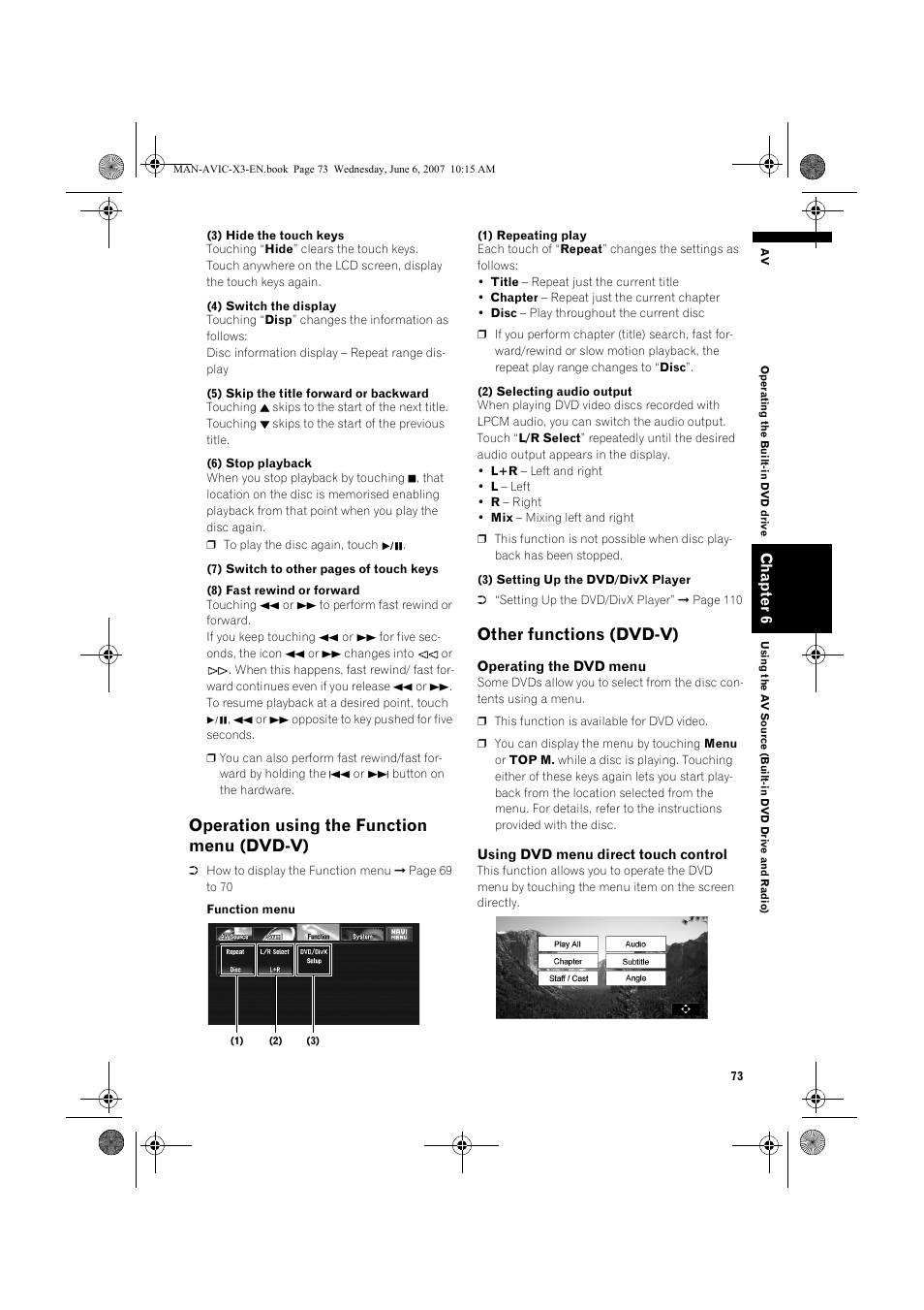 Operation using the function menu (dvd-v), Other functions (dvd-v) | Pioneer AVIC-X3 User Manual | Page 75 / 164