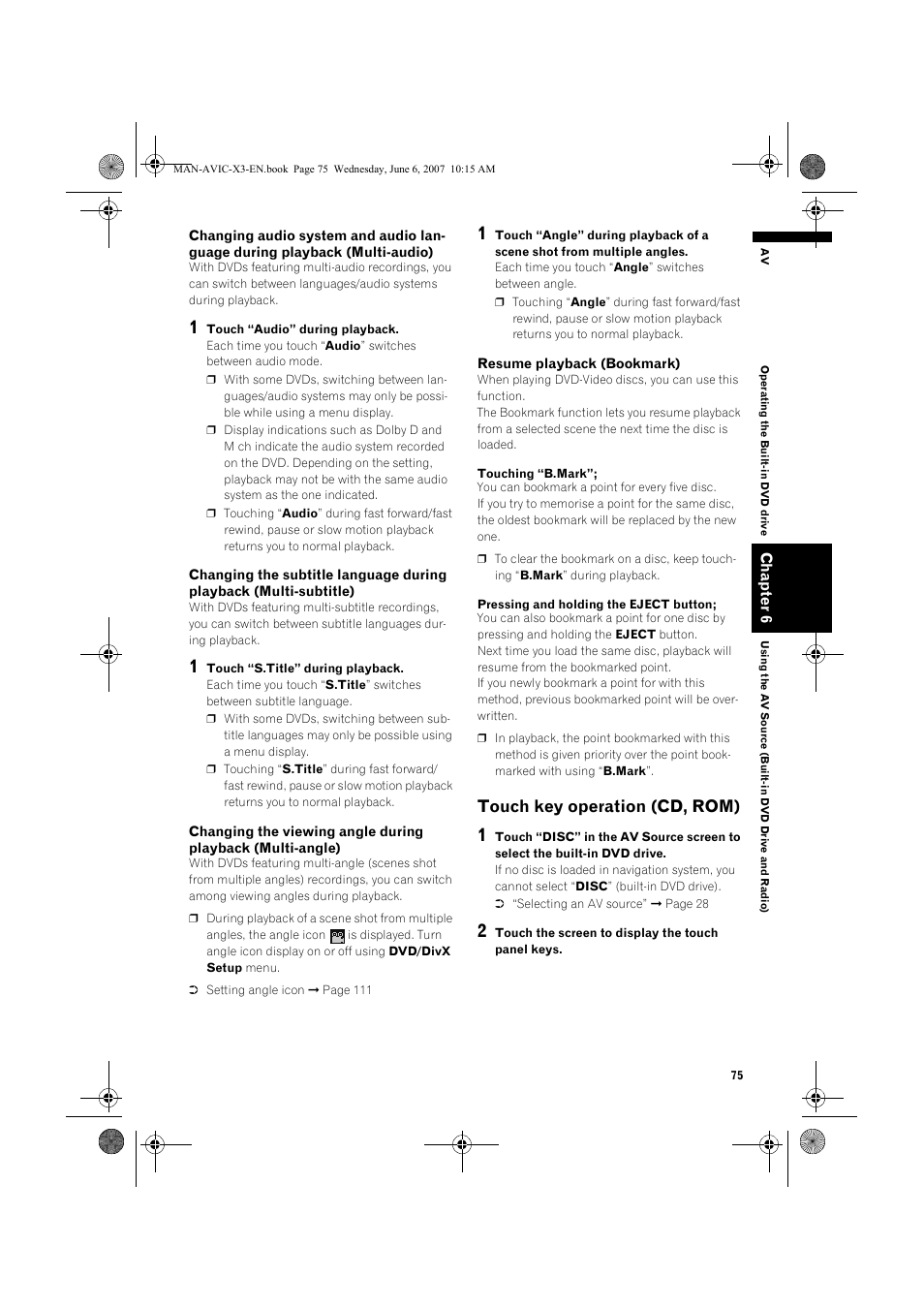 Touch key operation (cd, rom) | Pioneer AVIC-X3 User Manual | Page 77 / 164