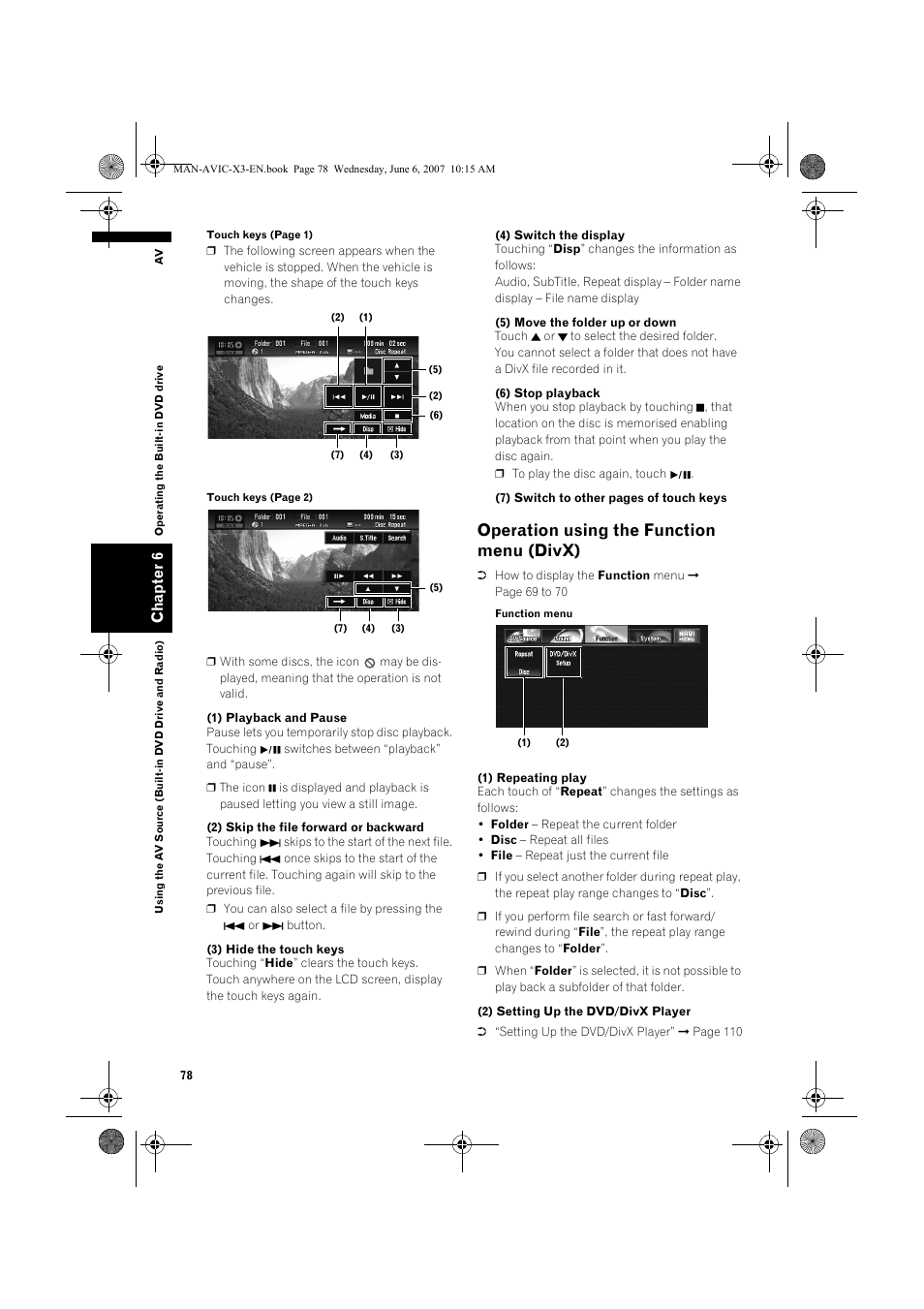 Operation using the function menu (divx) | Pioneer AVIC-X3 User Manual | Page 80 / 164
