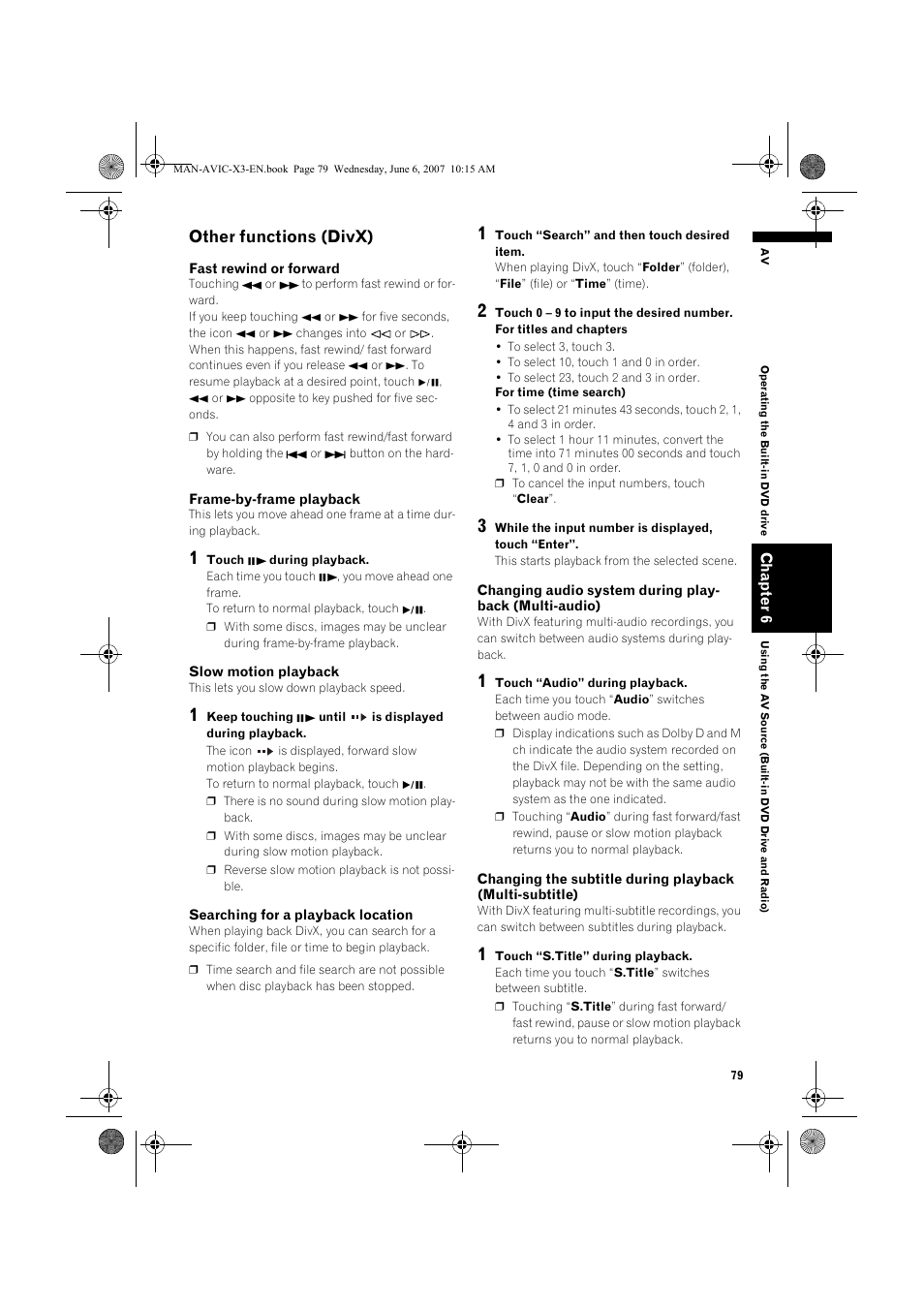 Other functions (divx) | Pioneer AVIC-X3 User Manual | Page 81 / 164