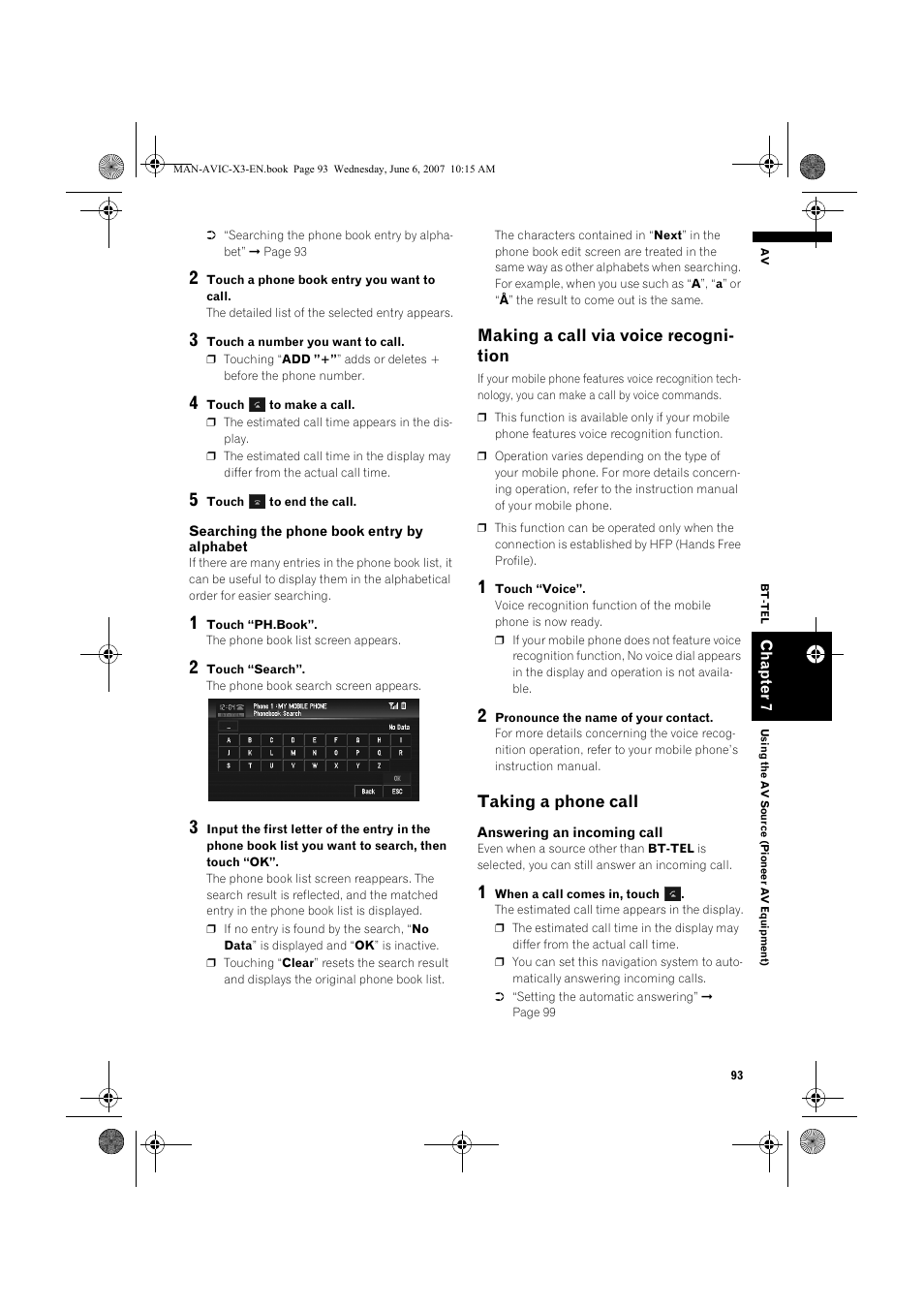 Making a call via voice recogni- tion, Taking a phone call | Pioneer AVIC-X3 User Manual | Page 95 / 164