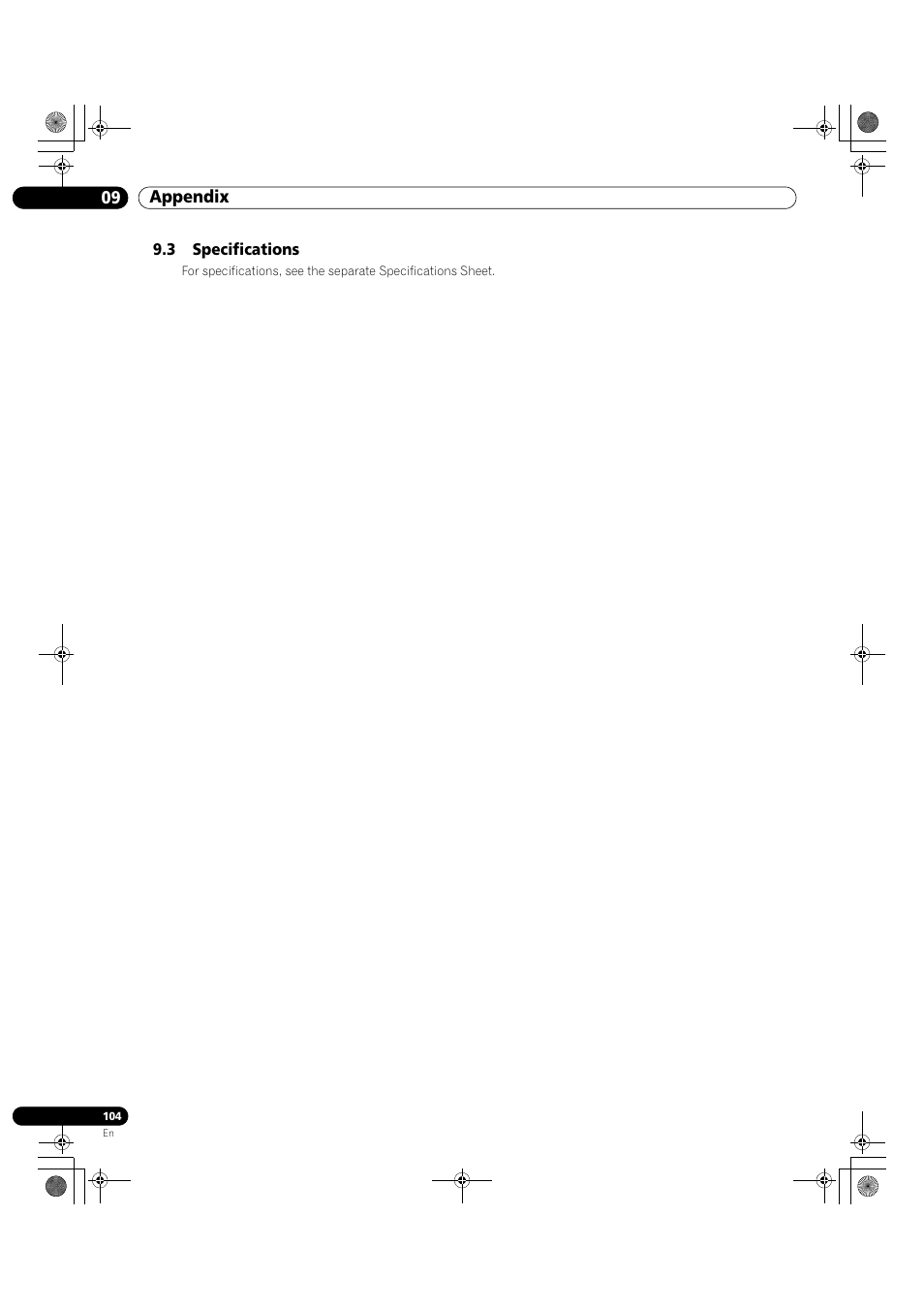 3 specifications, 09 appendix | Pioneer KRP-500M User Manual | Page 104 / 325