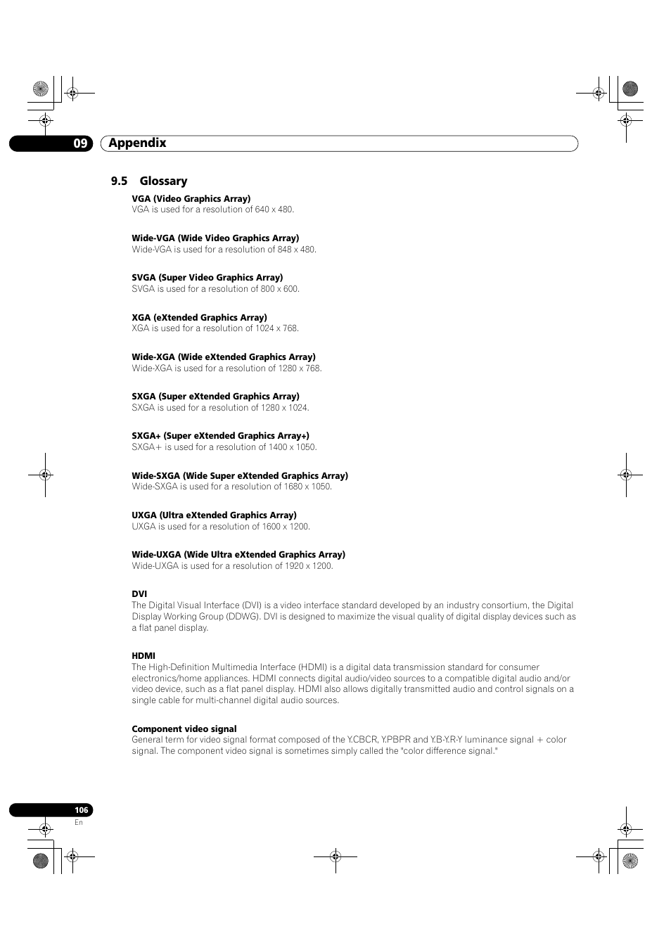 5 glossary, 09 appendix | Pioneer KRP-500M User Manual | Page 106 / 325