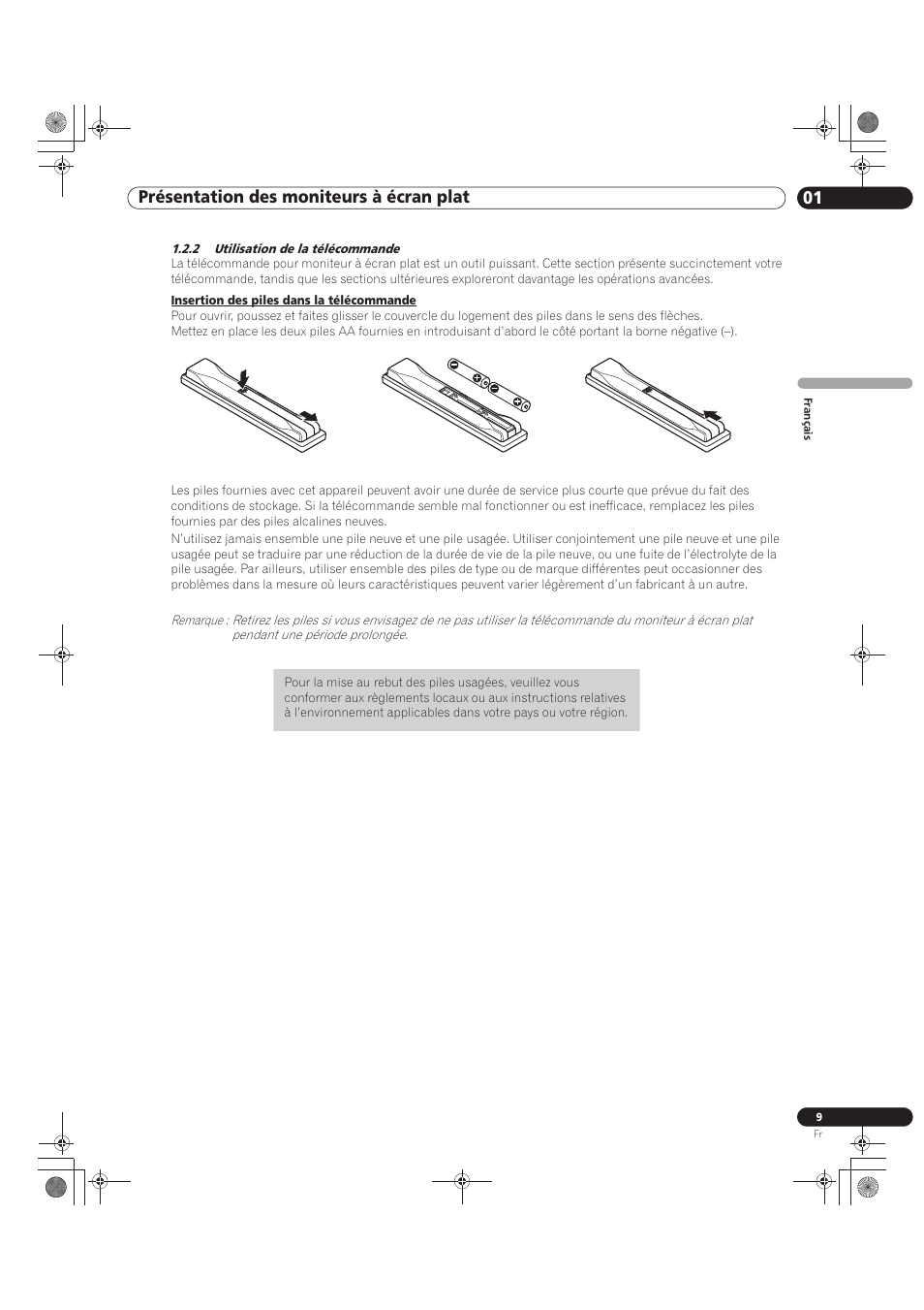 2 utilisation de la télécommande, 01 présentation des moniteurs à écran plat | Pioneer KRP-500M User Manual | Page 117 / 325