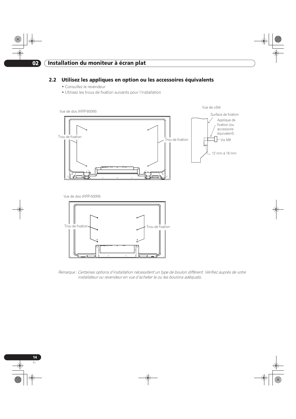 02 installation du moniteur à écran plat | Pioneer KRP-500M User Manual | Page 122 / 325