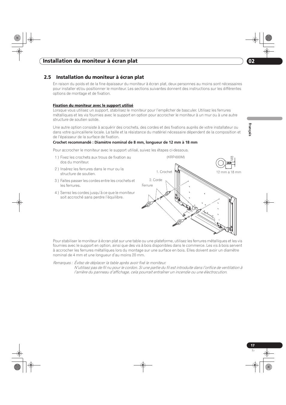 5 installation du moniteur à écran plat, 02 installation du moniteur à écran plat | Pioneer KRP-500M User Manual | Page 125 / 325