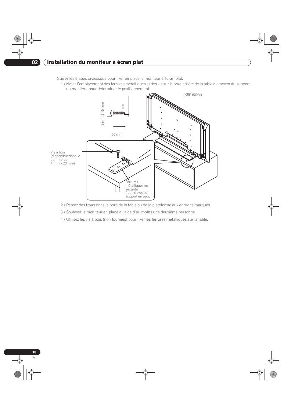 02 installation du moniteur à écran plat | Pioneer KRP-500M User Manual | Page 126 / 325