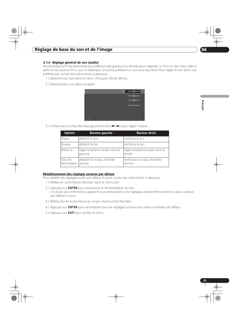 4 réglage général du son (audio), Réglage de base du son et de l’image 04 | Pioneer KRP-500M User Manual | Page 139 / 325