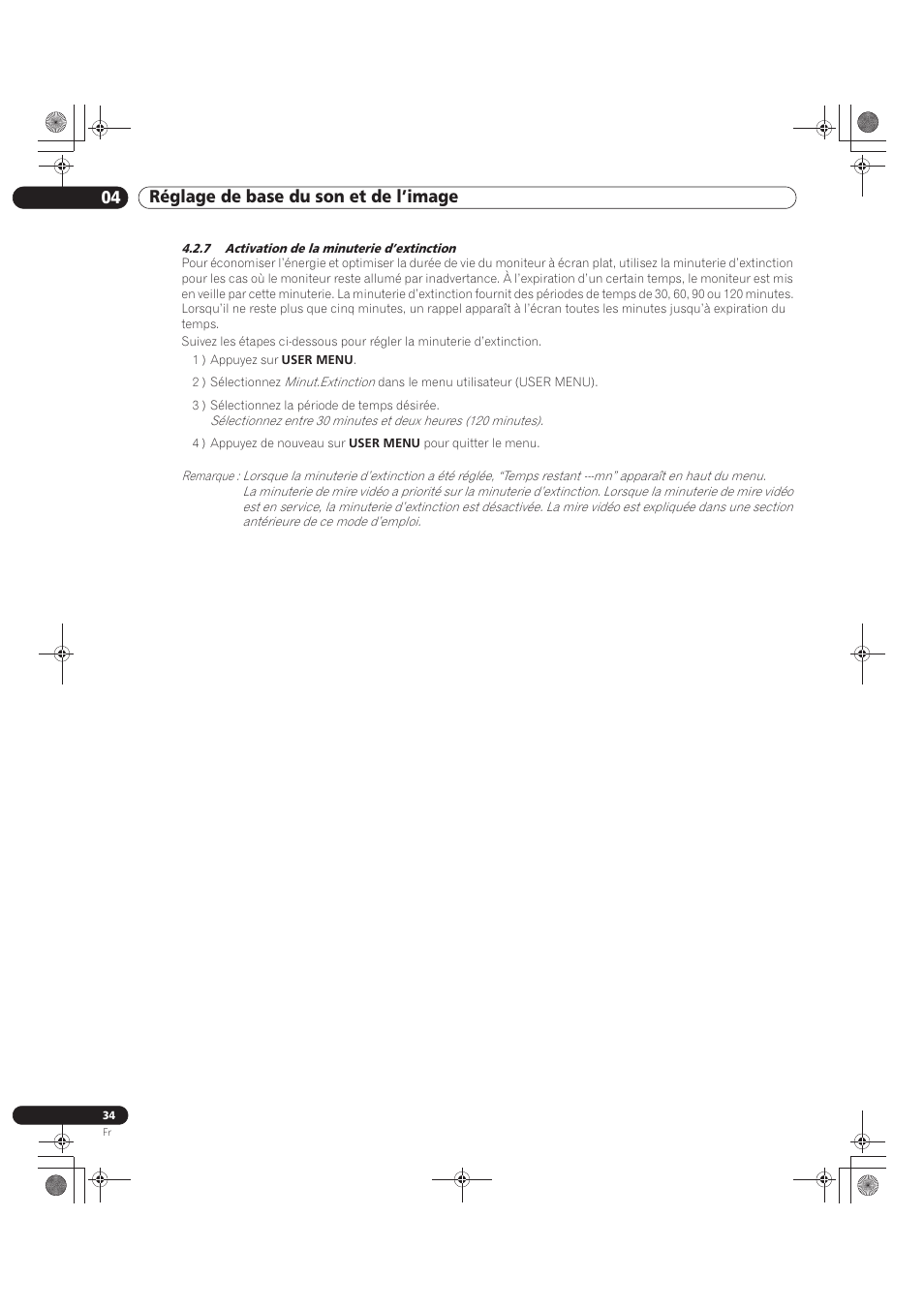 7 activation de la minuterie d’extinction, 04 réglage de base du son et de l’image | Pioneer KRP-500M User Manual | Page 142 / 325