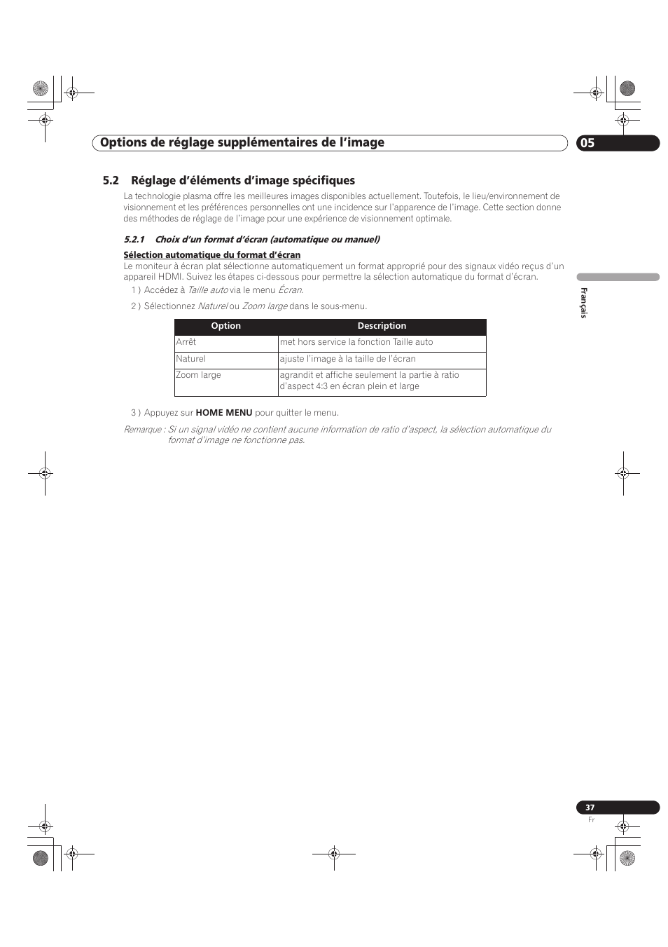 2 réglage d’éléments d’image spécifiques, 05 options de réglage supplémentaires de l’image | Pioneer KRP-500M User Manual | Page 145 / 325