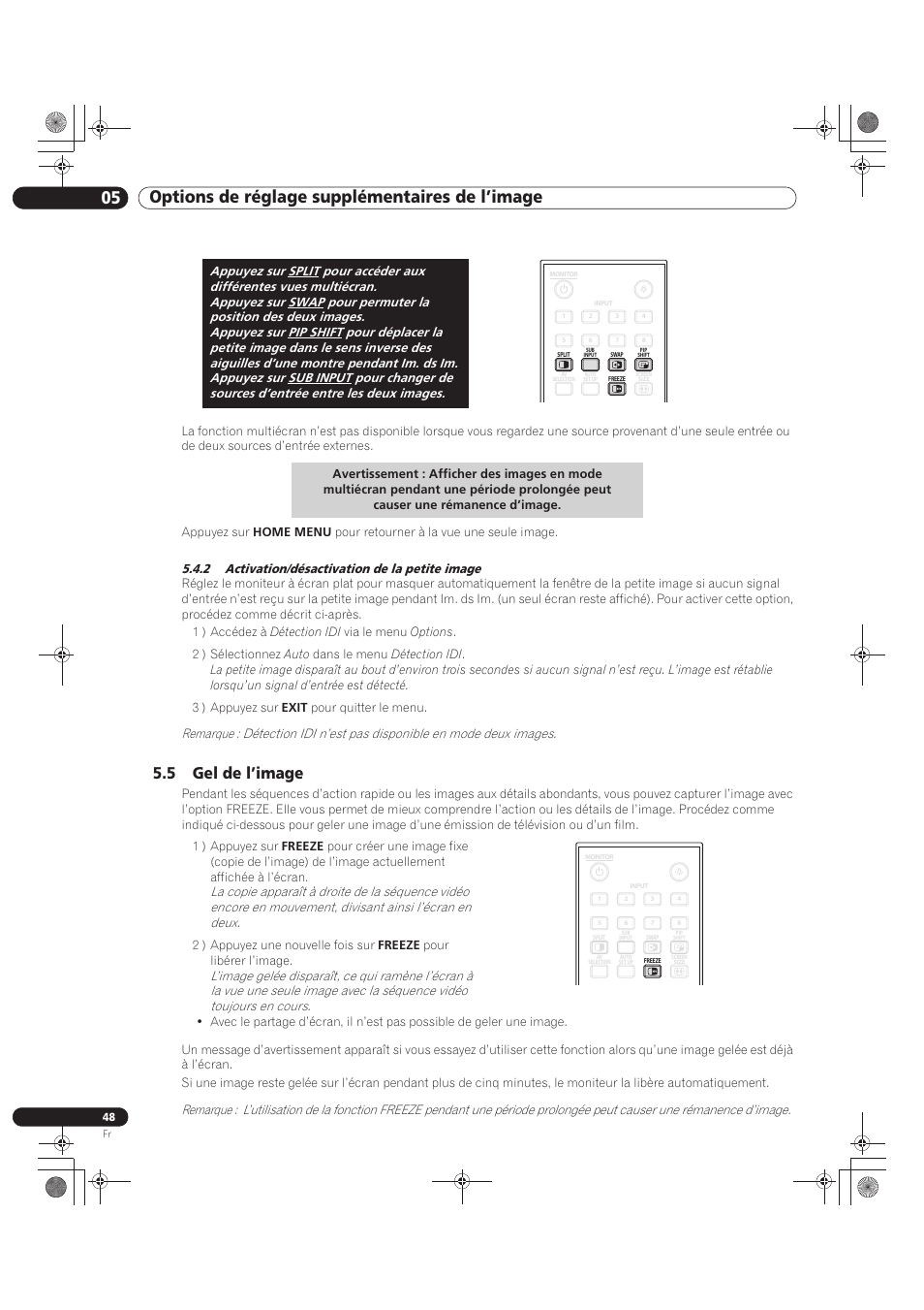 2 activation/désactivation de la petite image, 5 gel de l’image, 05 options de réglage supplémentaires de l’image | Pioneer KRP-500M User Manual | Page 156 / 325