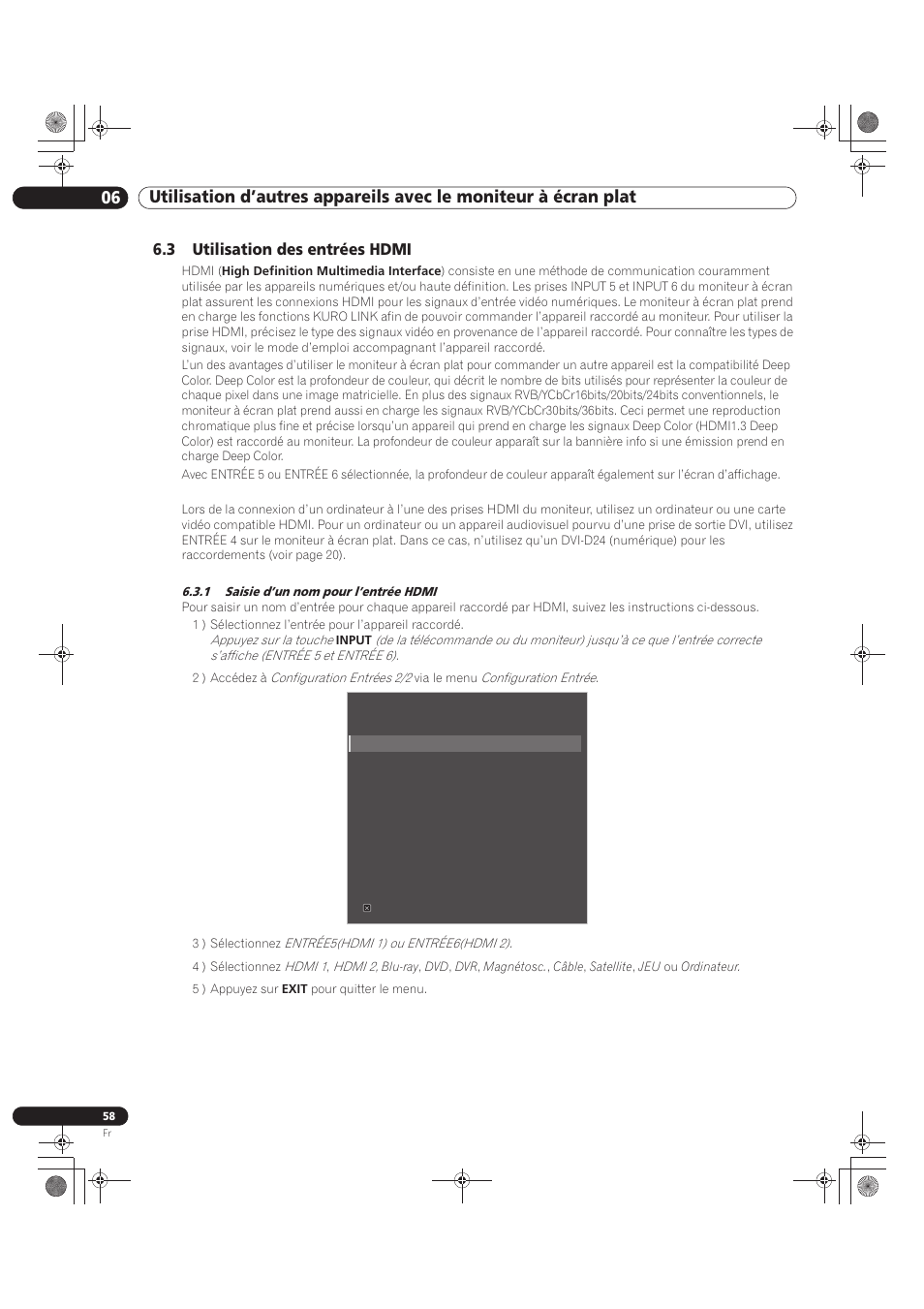 3 utilisation des entrées hdmi, 1 saisie d’un nom pour l’entrée hdmi | Pioneer KRP-500M User Manual | Page 166 / 325