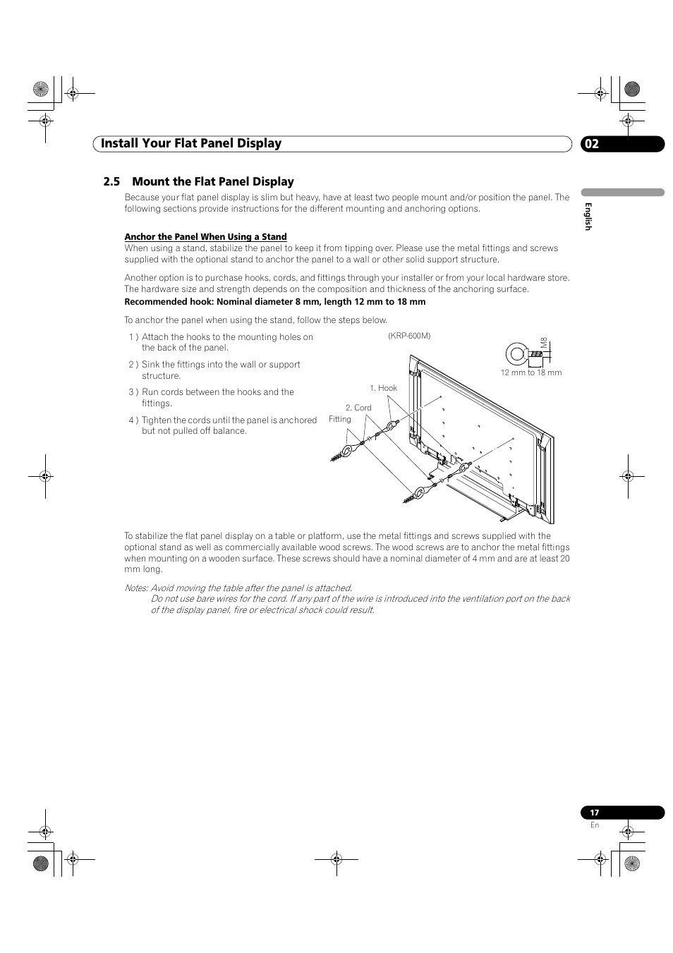 5 mount the flat panel display, 02 install your flat panel display | Pioneer KRP-500M User Manual | Page 17 / 325