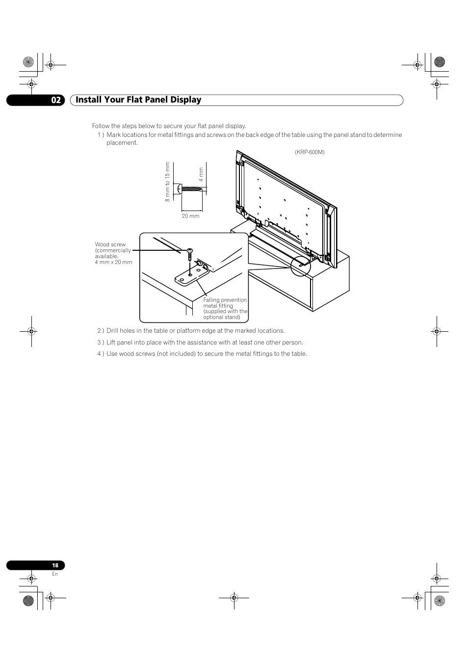 02 install your flat panel display | Pioneer KRP-500M User Manual | Page 18 / 325