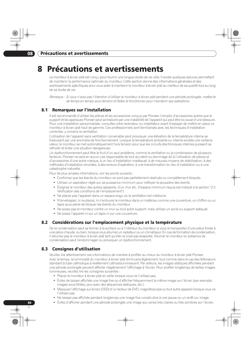 8 précautions et avertissements, 08 précautions et avertissements | Pioneer KRP-500M User Manual | Page 192 / 325