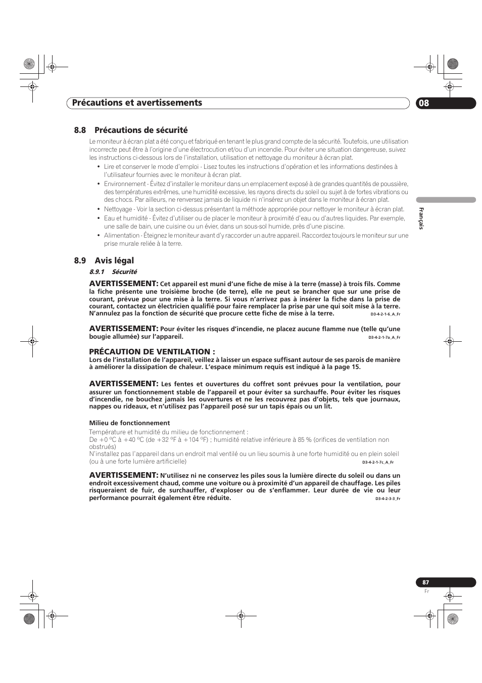 8 précautions de sécurité 8.9 avis légal, 1 sécurité, Précautions et avertissements 08 | Pioneer KRP-500M User Manual | Page 195 / 325