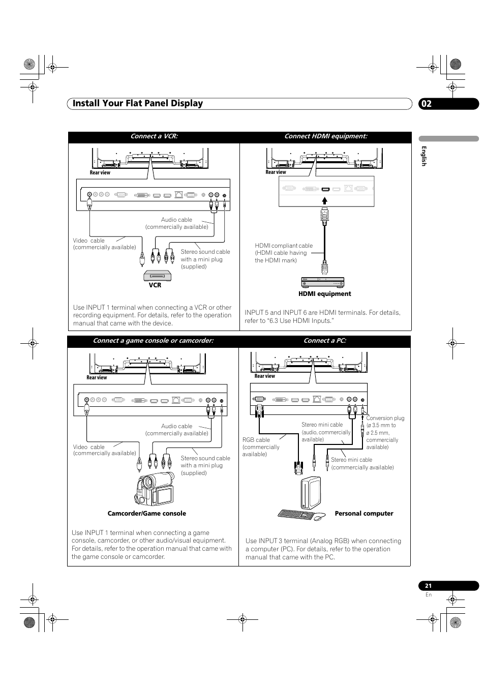 02 install your flat panel display | Pioneer KRP-500M User Manual | Page 21 / 325