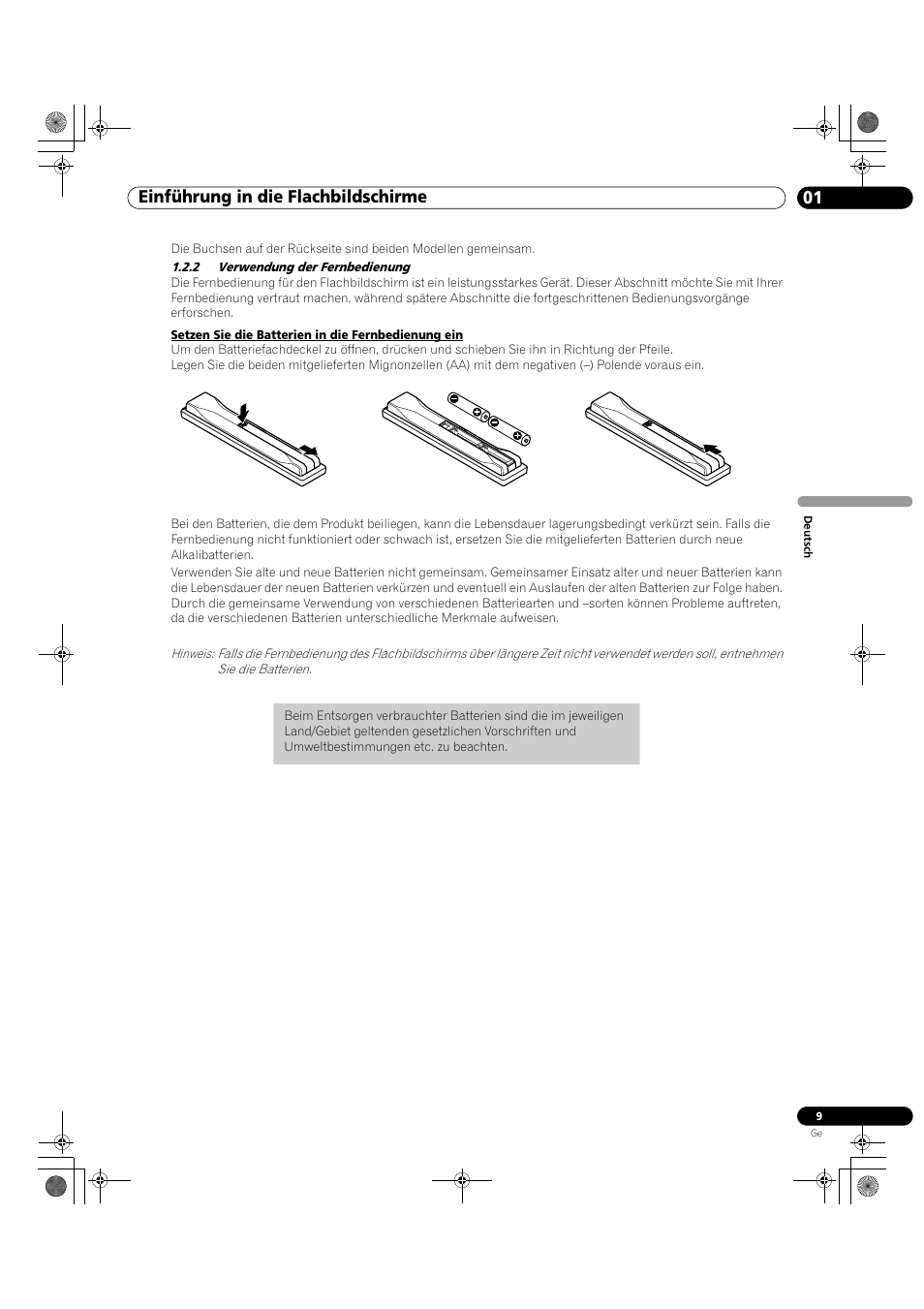 2 verwendung der fernbedienung, 01 einführung in die flachbildschirme | Pioneer KRP-500M User Manual | Page 225 / 325