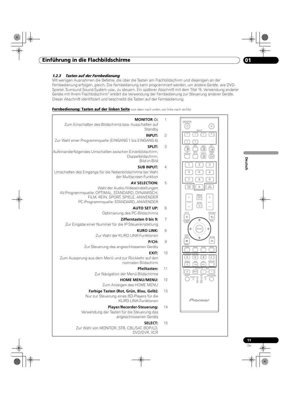 3 tasten auf der fernbedienung, 01 einführung in die flachbildschirme | Pioneer KRP-500M User Manual | Page 227 / 325