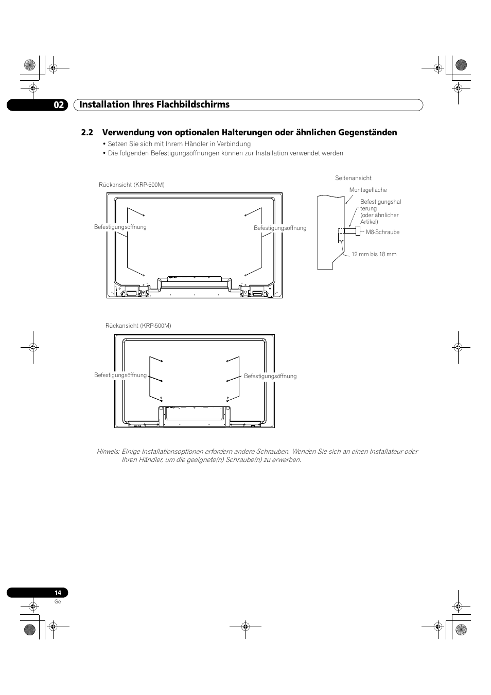 02 installation ihres flachbildschirms | Pioneer KRP-500M User Manual | Page 230 / 325