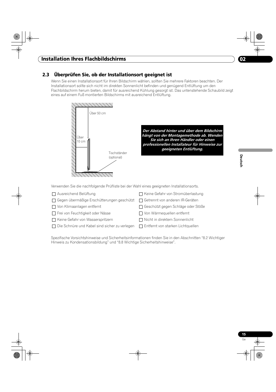 02 installation ihres flachbildschirms | Pioneer KRP-500M User Manual | Page 231 / 325