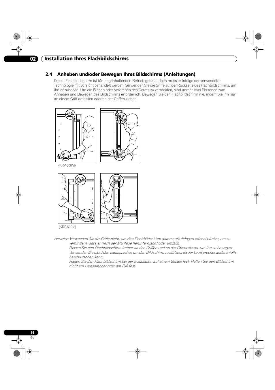 02 installation ihres flachbildschirms | Pioneer KRP-500M User Manual | Page 232 / 325