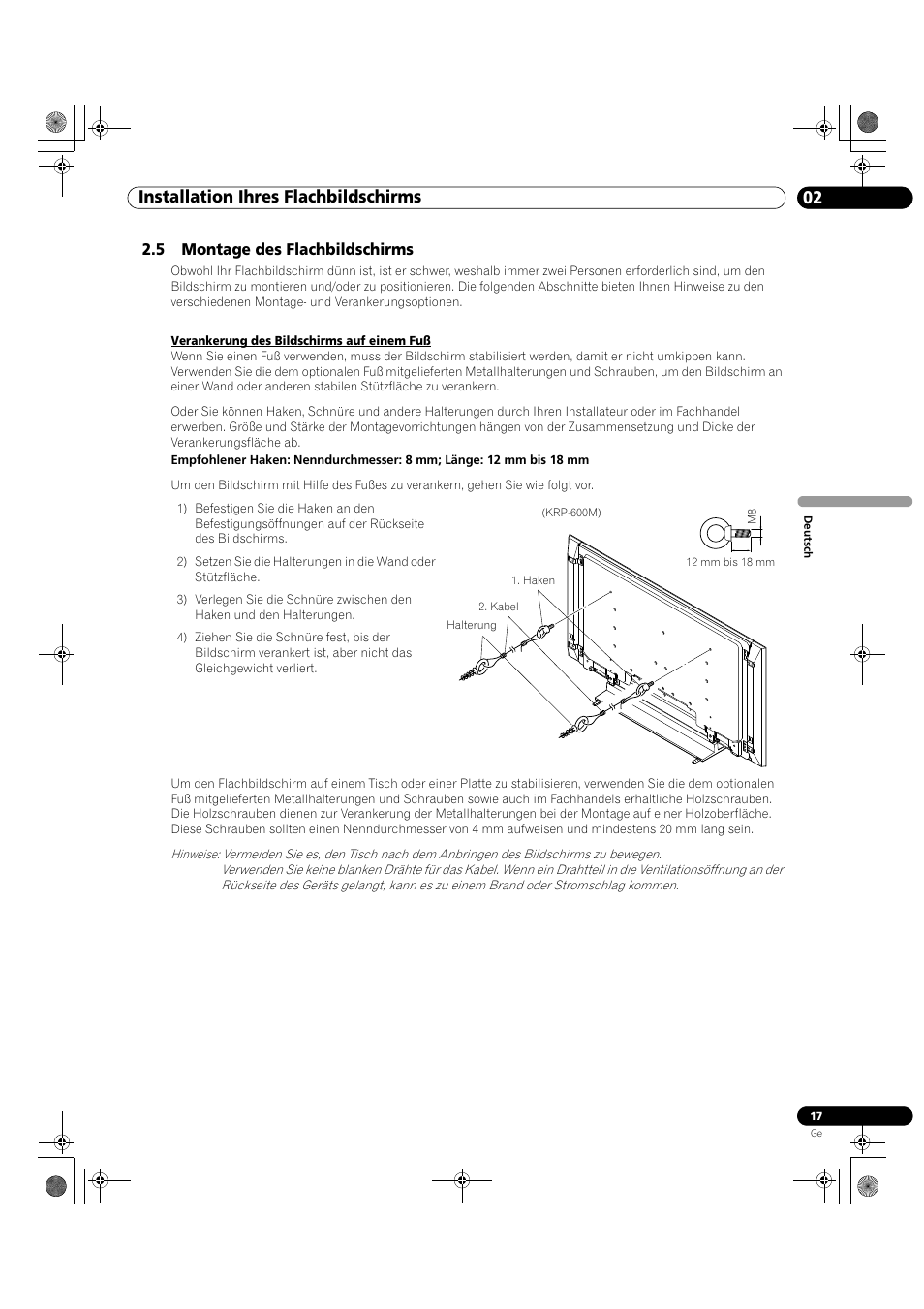 5 montage des flachbildschirms, 02 installation ihres flachbildschirms | Pioneer KRP-500M User Manual | Page 233 / 325