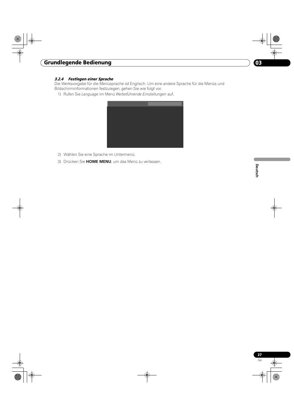 4 festlegen einer sprache, Grundlegende bedienung 03 | Pioneer KRP-500M User Manual | Page 243 / 325