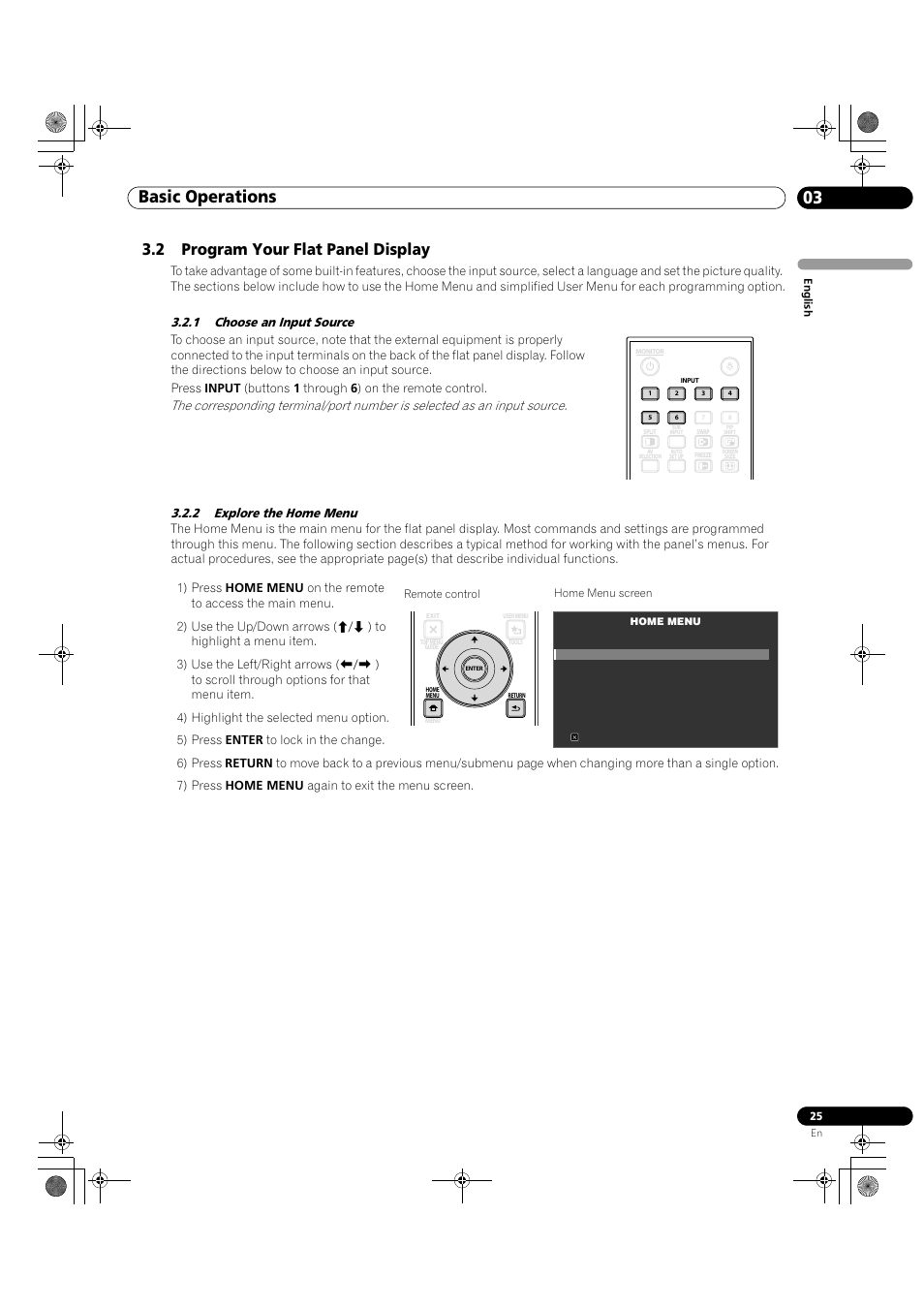 2 program your flat panel display, Basic operations 03 | Pioneer KRP-500M User Manual | Page 25 / 325