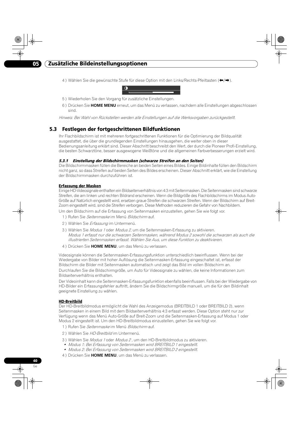 3 festlegen der fortgeschrittenen bildfunktionen, 05 zusätzliche bildeinstellungsoptionen | Pioneer KRP-500M User Manual | Page 256 / 325