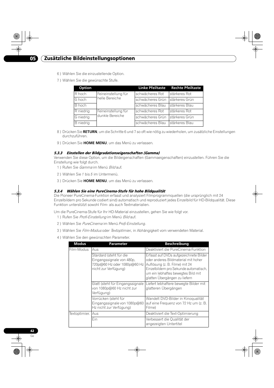 05 zusätzliche bildeinstellungsoptionen | Pioneer KRP-500M User Manual | Page 258 / 325