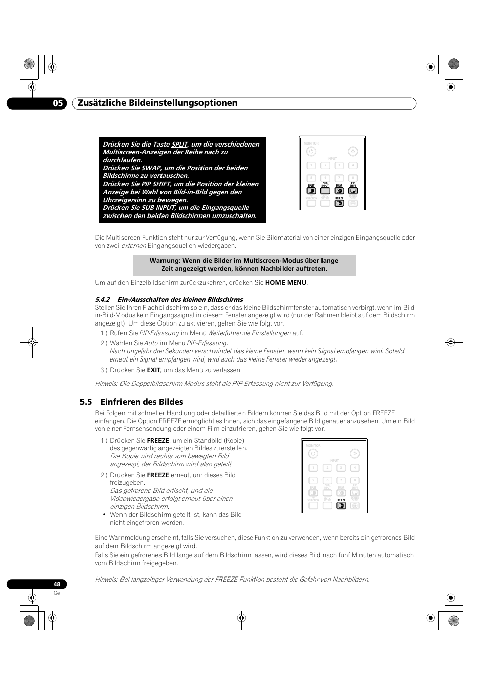 2 ein-/ausschalten des kleinen bildschirms, 5 einfrieren des bildes, 05 zusätzliche bildeinstellungsoptionen | Pioneer KRP-500M User Manual | Page 264 / 325