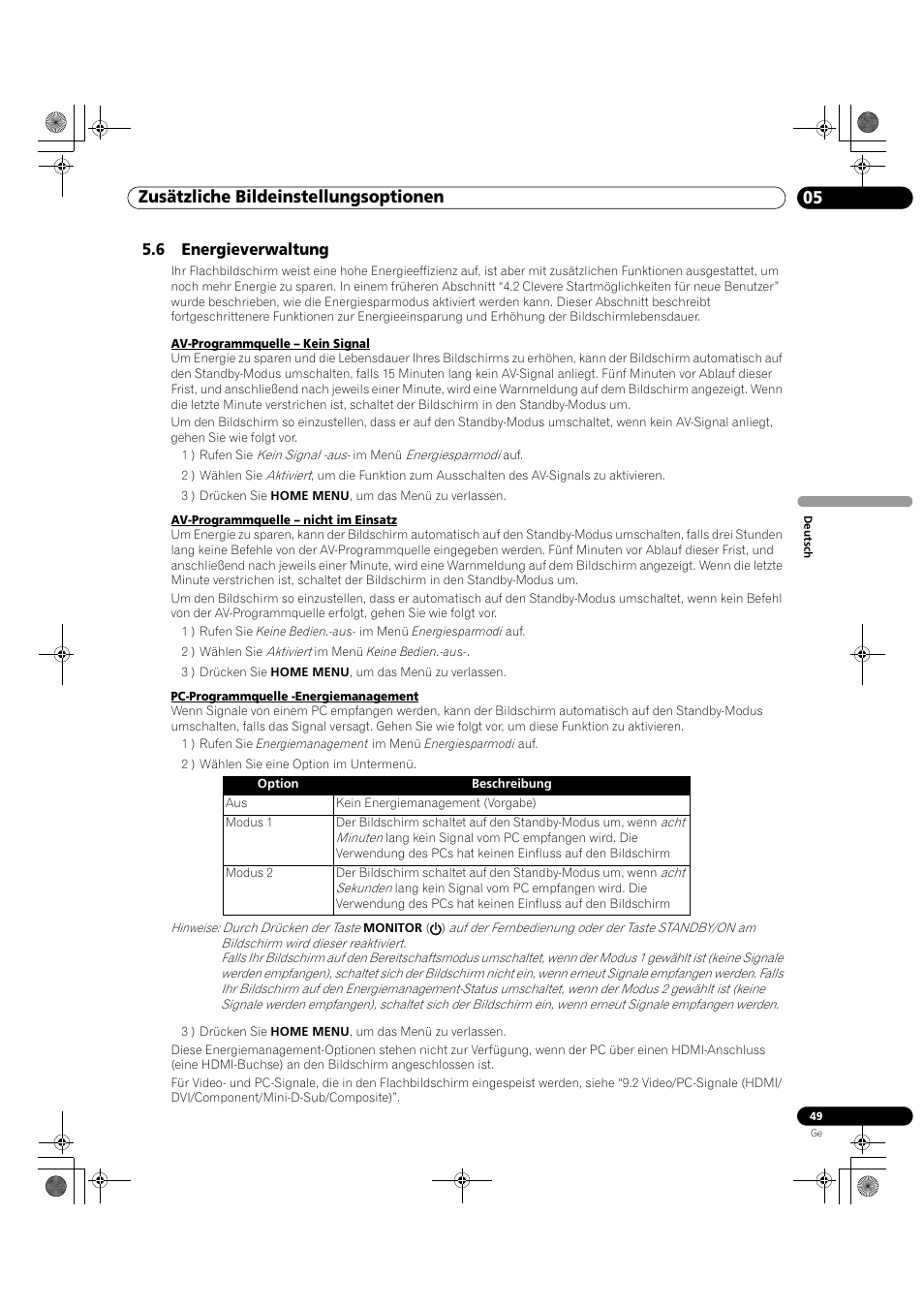 6 energieverwaltung, 05 zusätzliche bildeinstellungsoptionen | Pioneer KRP-500M User Manual | Page 265 / 325