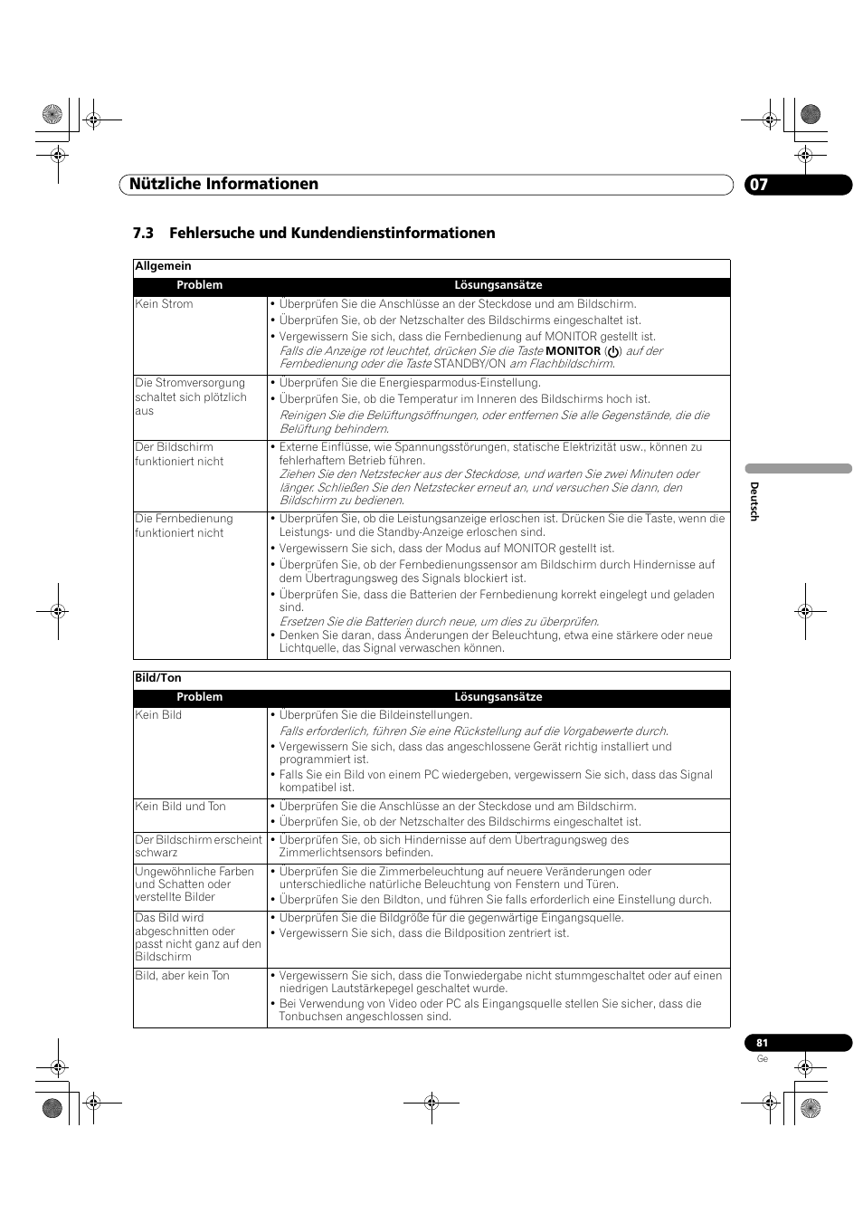 3 fehlersuche und kundendienstinformationen, Nützliche informationen 07 | Pioneer KRP-500M User Manual | Page 297 / 325