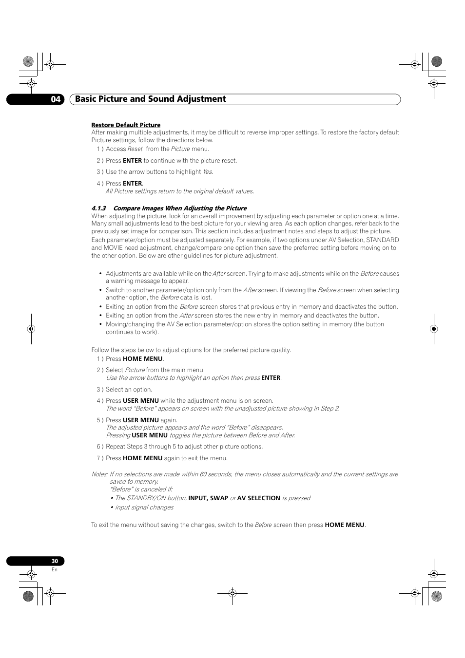 3 compare images when adjusting the picture, 04 basic picture and sound adjustment | Pioneer KRP-500M User Manual | Page 30 / 325