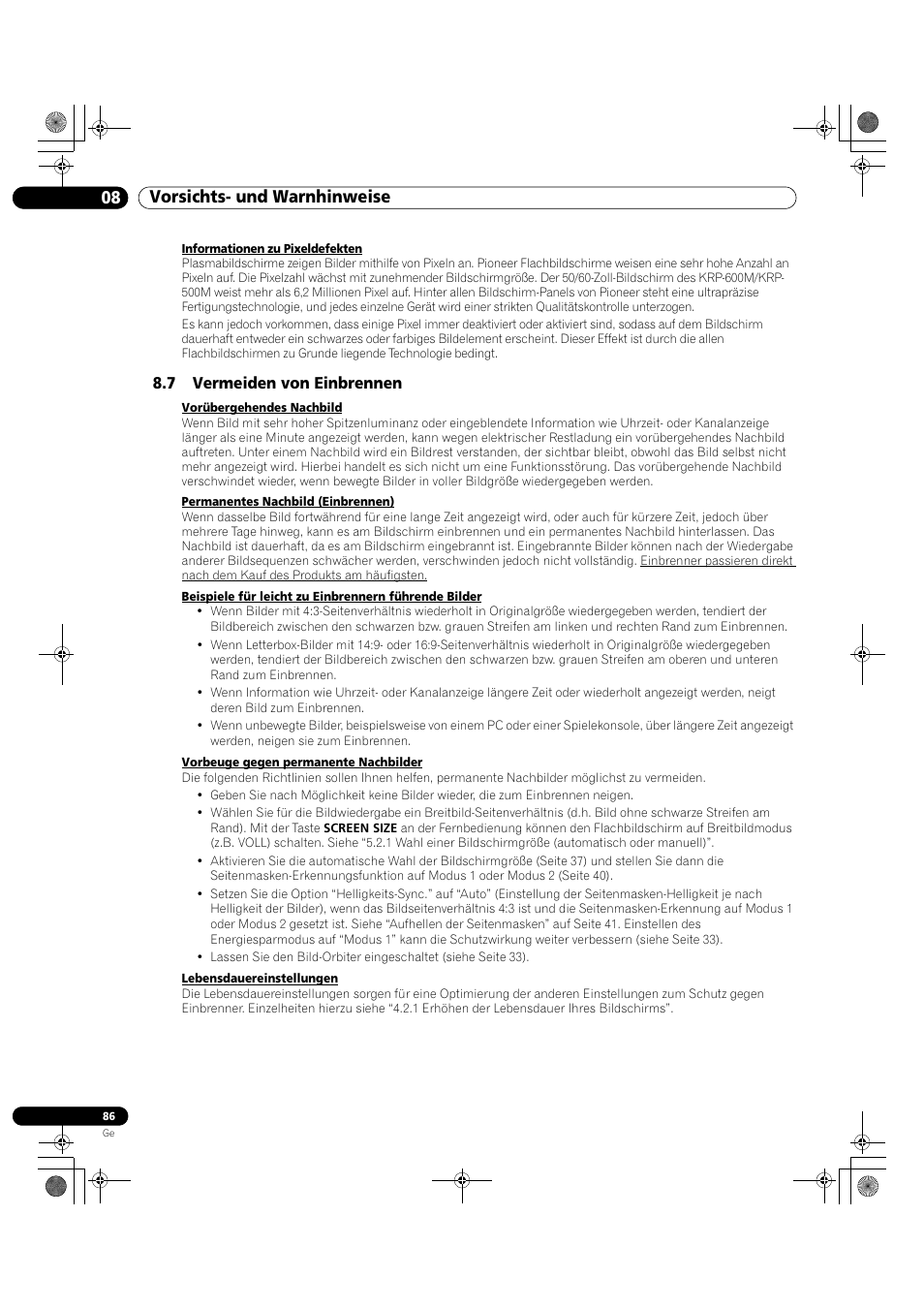 7 vermeiden von einbrennen, 08 vorsichts- und warnhinweise | Pioneer KRP-500M User Manual | Page 302 / 325