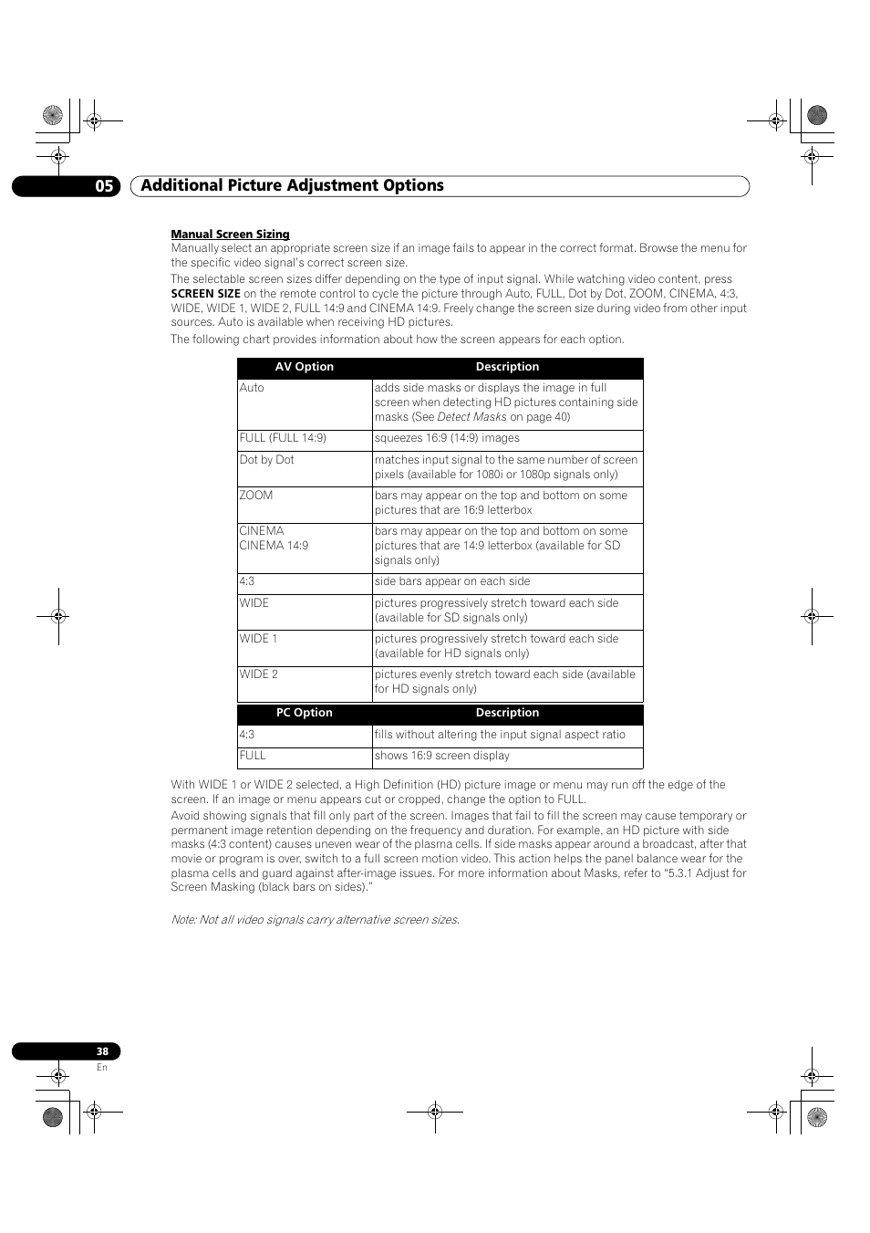 05 additional picture adjustment options | Pioneer KRP-500M User Manual | Page 38 / 325
